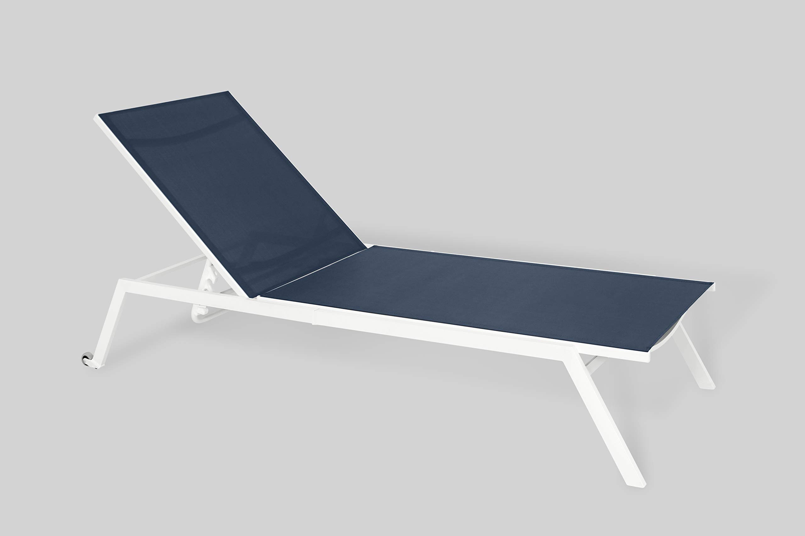 Premium 2-Pack Ostrich Outdoor Princeton Patio Chaise Lounges - 5-Position Adjustable Recliner Sunbathing Chairs for Backyard, Poolside, Beach & Garden - Weather-Resistant White & Navy Blue Lounge Furniture Set (Perfect for Relaxing, Sunbathing & Outdoor Entertaining)