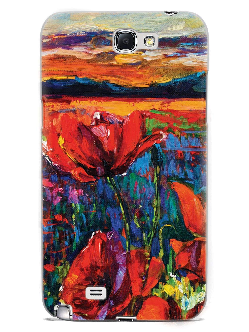3D Textured Galaxy Note 2 Case with Rubber Bumper Cover - Protective Phone Case for Samsung Galaxy Note 2 - Red Tulips Impressionist Painting Design - Perfect for Daily Use, Travel & Gift Giving