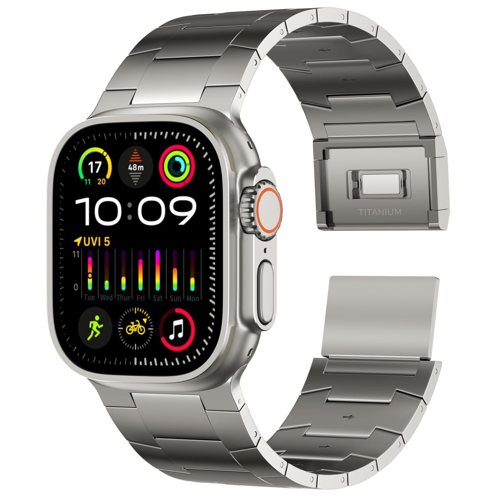 Premium ACESTAR Titanium Band for Apple Watch Ultra 49mm / Ultra 2 49mm / Series 10 46mm - 26mm Adjustable Titanium Link Bracelet with Magnetic Clasp & DLC Coating - Perfect for Workouts, Business Meetings & Outdoor Adventures