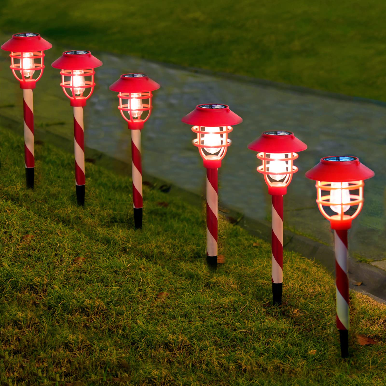 6 Pack Solar Pathway Lights Outdoor - Waterproof LED Garden Stake Lights with Auto On/Off, Warm White & Red - Perfect for Yard, Patio, Driveway, Walkway, and Landscape Lighting
