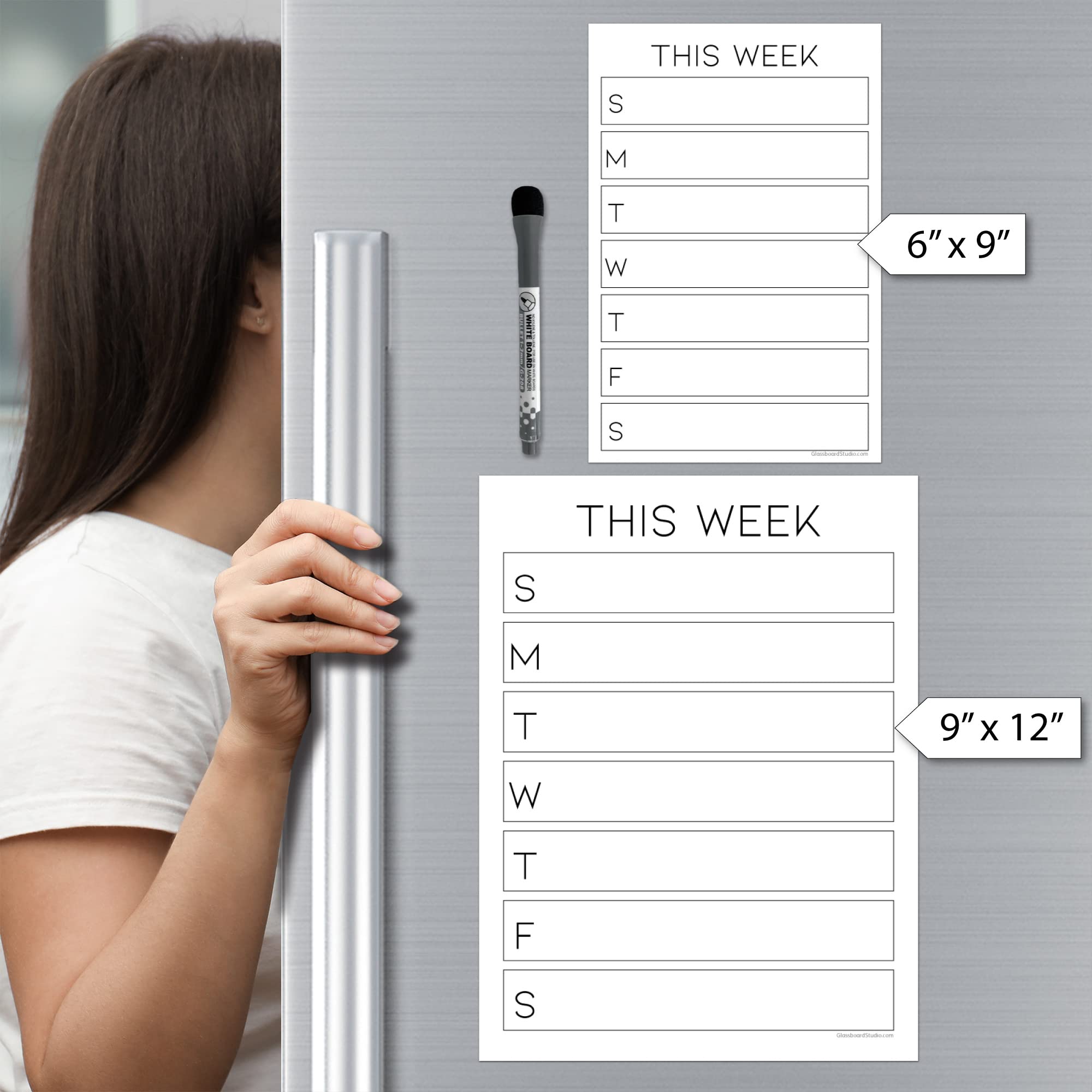 Dry Erase Weekly Calendar Planner Sticker - Removable & Reusable Whiteboard Decal with Magnetic Fine-Tip Marker (6x9 inches) - Perfect for Fridge, Office, Classroom & Home Organization