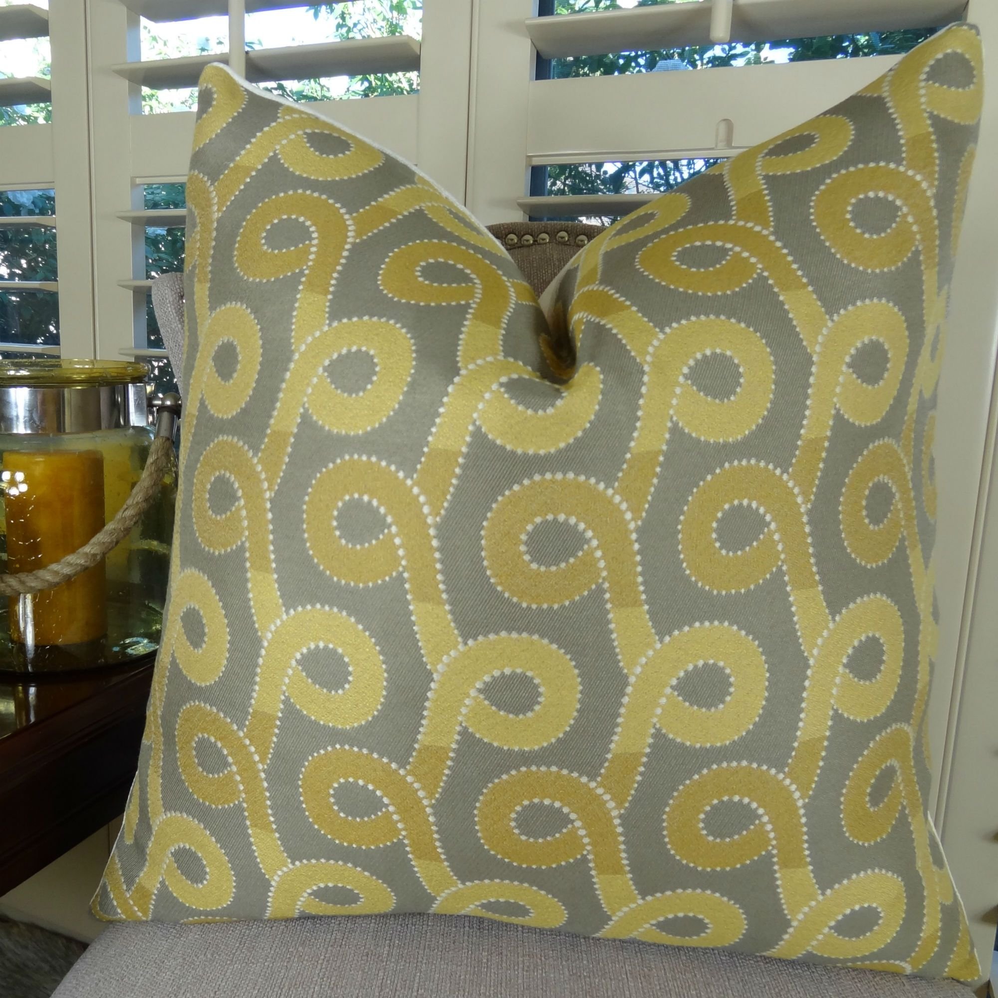Luxury Decorative Throw Pillow - Designer Gold & Gray Swirl Couch Pillow - Modern Geometric Maze Pillow - Handmade in USA | Elegant Home Decor for Living Room, Bedroom & Sofa