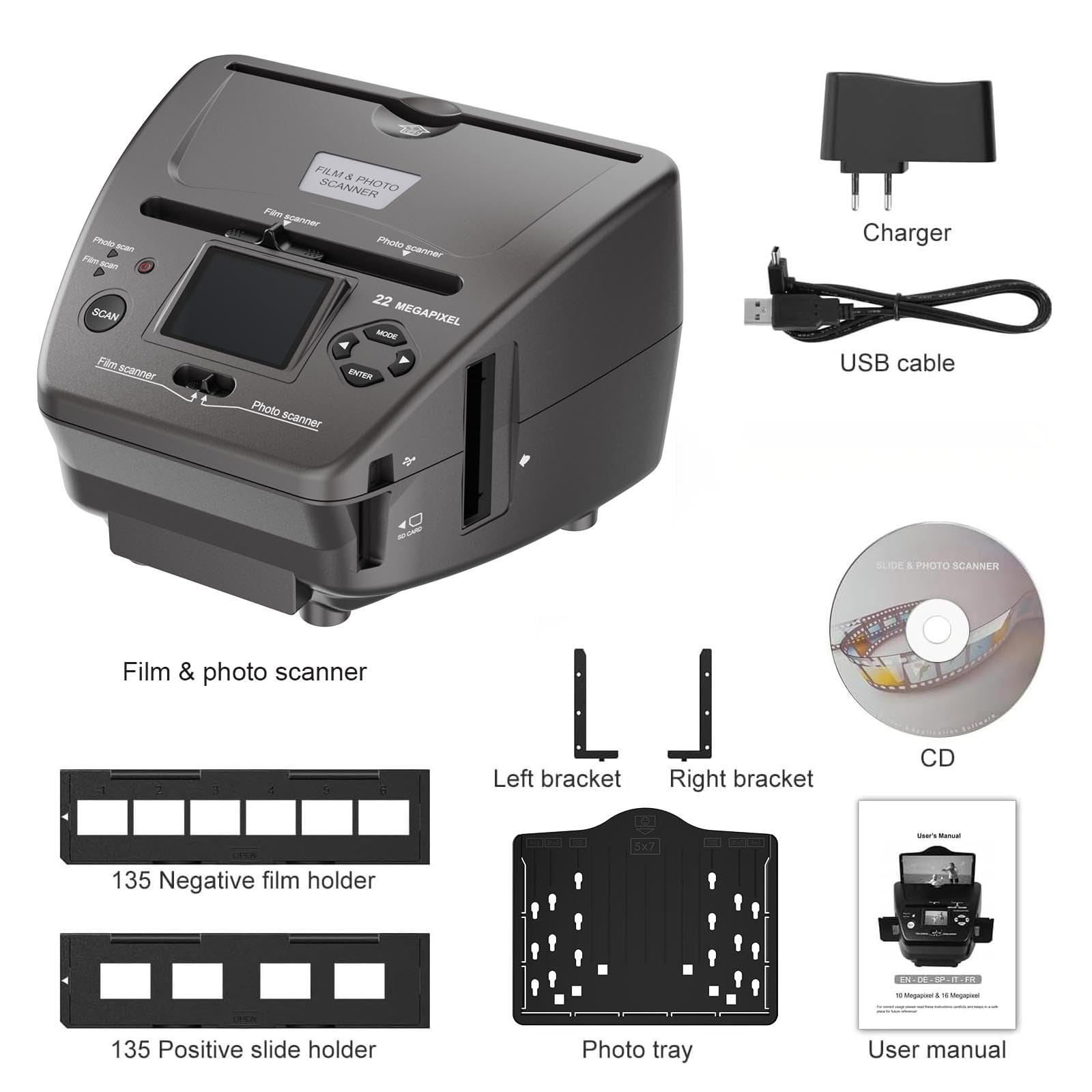 22MP Digital Film & Photo Scanner - Convert 35mm/135 Slides, Negatives & Business Cards to High-Resolution Digital Images | Includes 4GB SD Card | Perfect for Archiving Old Photos, Digitizing Film Collections & Preserving Family Memories