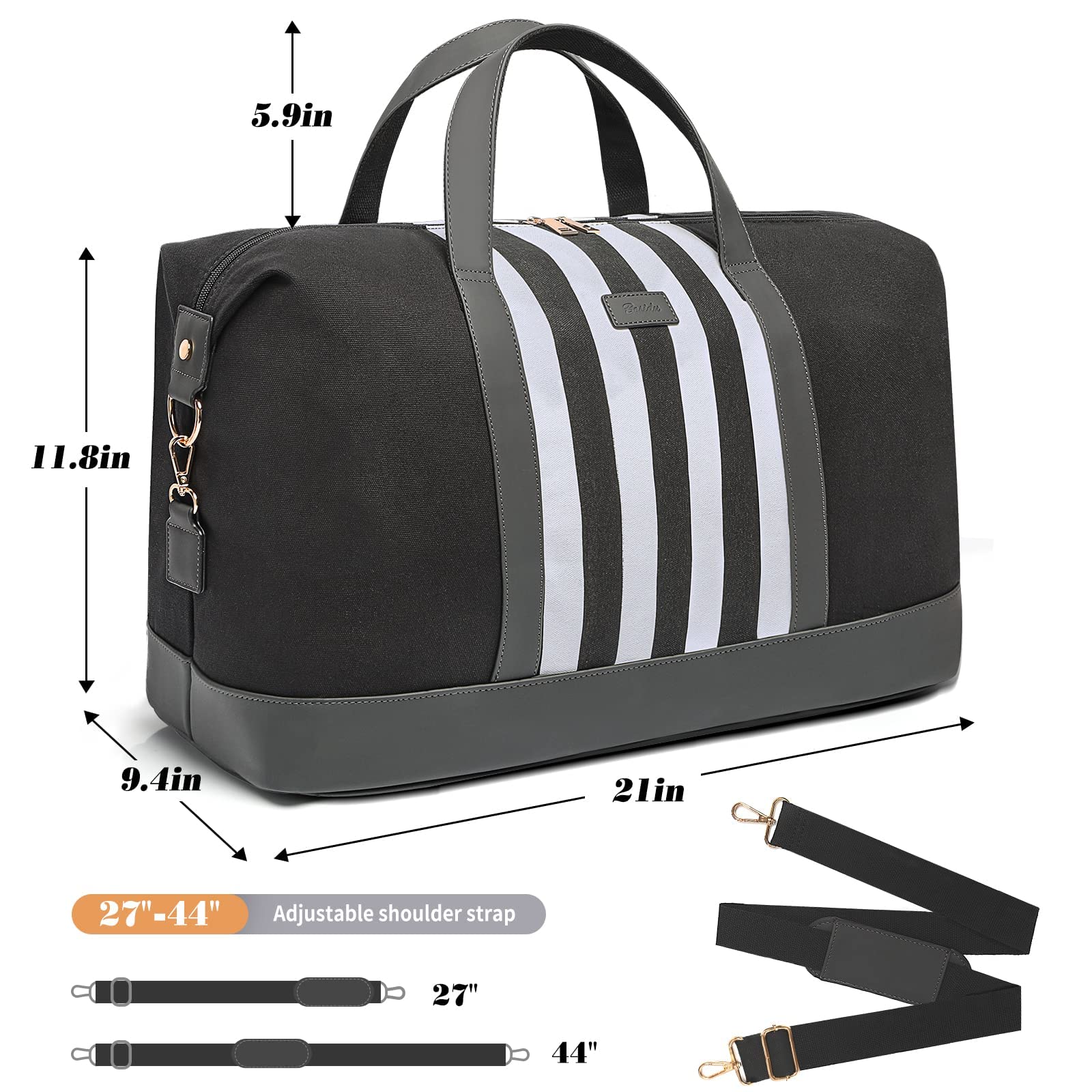 Stylish Women's Weekender Bag - Durable Canvas Overnight Travel Duffel with Trolley Sleeve - Perfect Valentine's Day Gift for Her (Black) | Ideal for Weekend Getaways, Gym, Business Trips & Air Travel