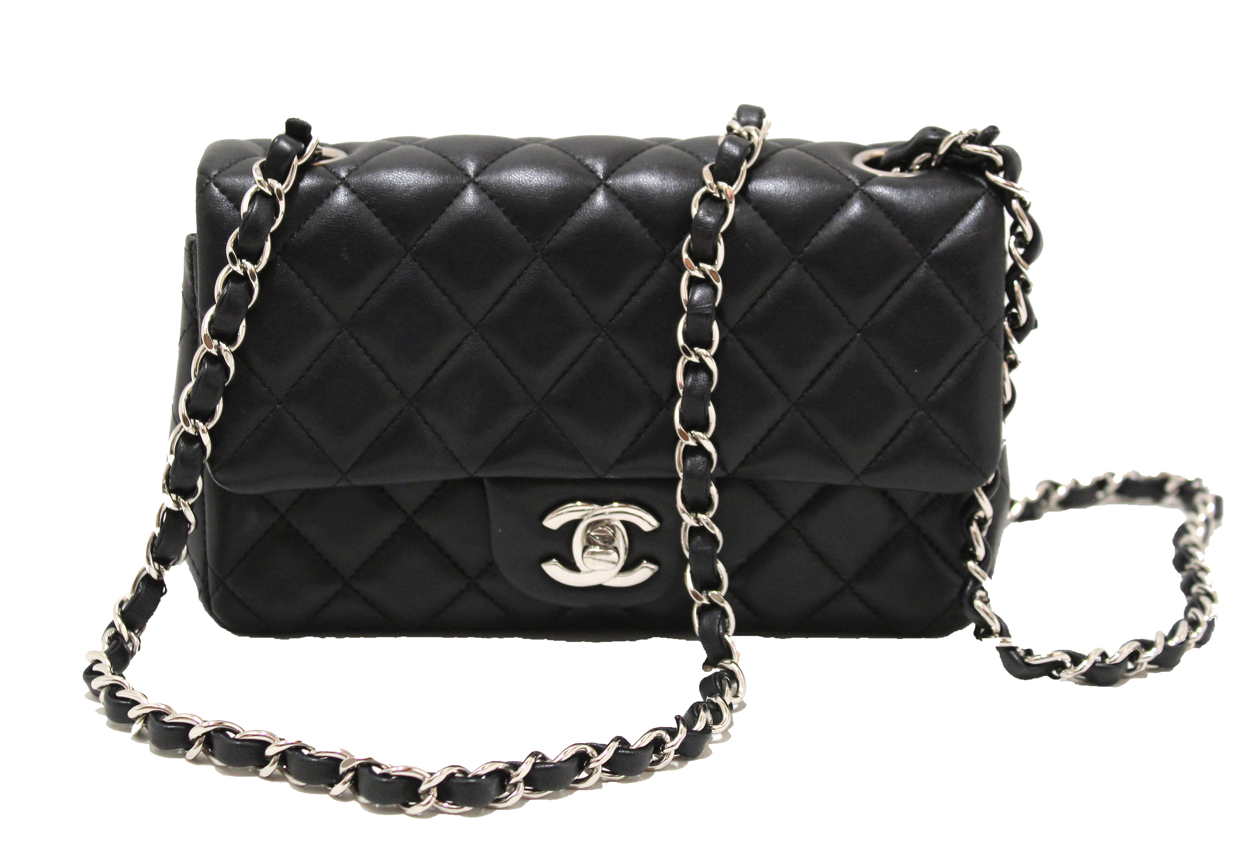 Authentic Chanel Black Quilted Lambskin Leather Classic Mini Rectangle Flap Crossbody Bag - Luxury Designer Handbag for Women, Perfect for Date Night, Parties & Special Occasions
