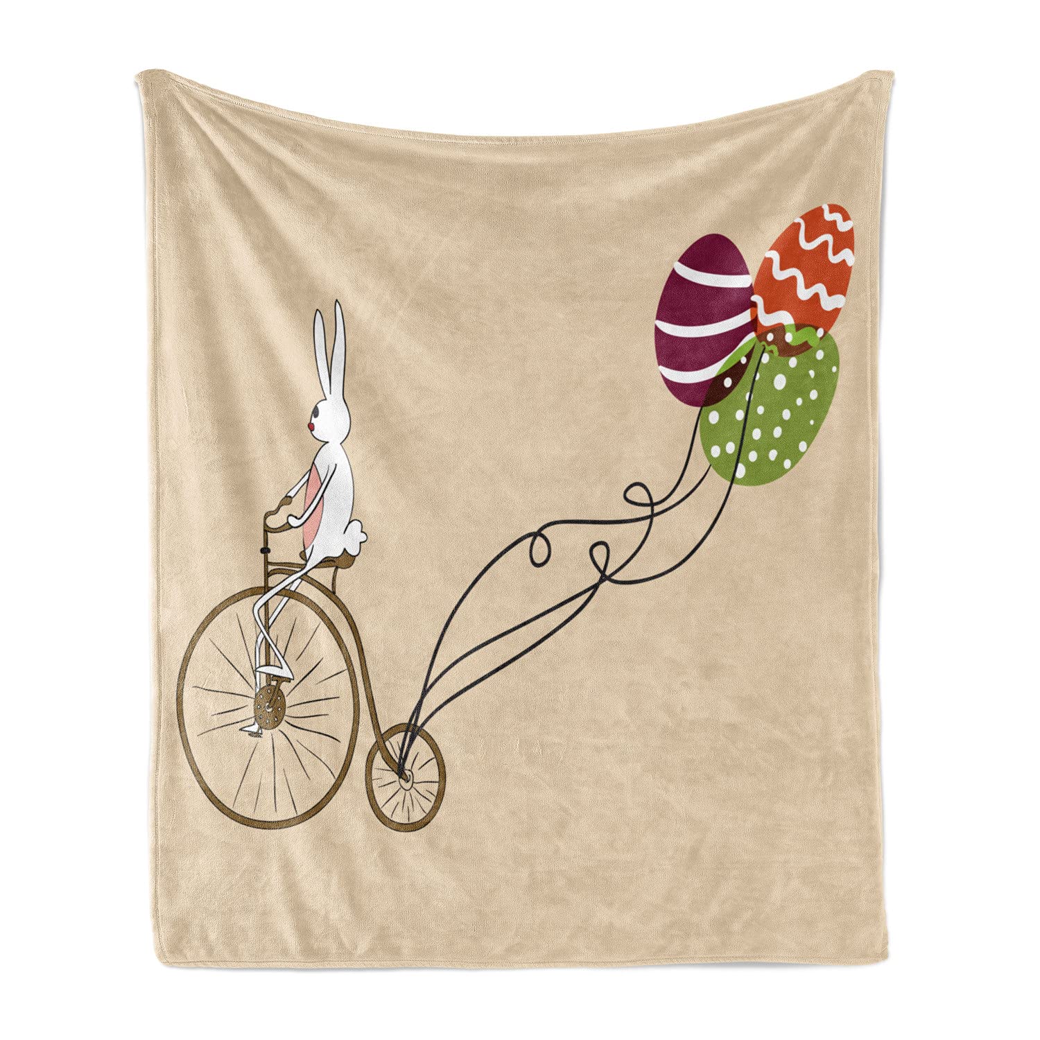 Ambesonne Easter Throw Blanket - Bunny on Retro Bike with Easter Egg Balloons Cartoon Print | Soft Flannel Fleece Couch Cover for Adults (50