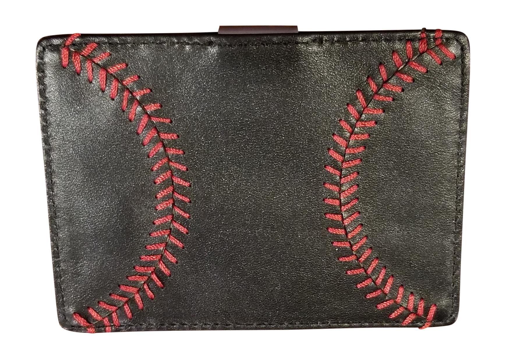 Premium Black Leather Baseball Seam Money Clip Wallet - Slim RFID Blocking Bifold Wallet for Men - Perfect for Cash, Cards & Everyday Carry (Office, Travel, Gifts)