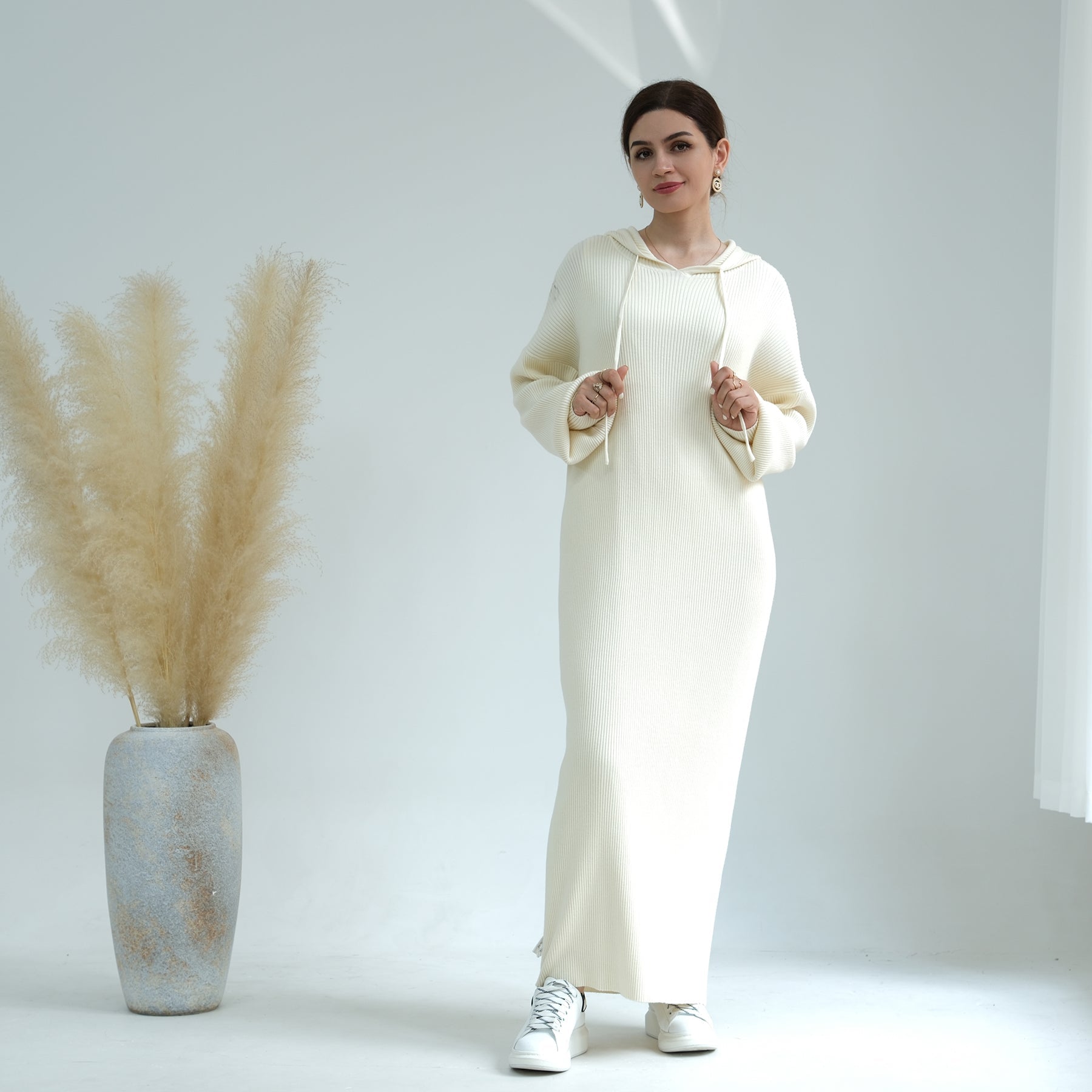 Bell Sleeve Maxi Sweaterdress for Women - Ivory Long Sleeve Knit Dress | Perfect for Fall, Winter, Date Nights & Holiday Parties