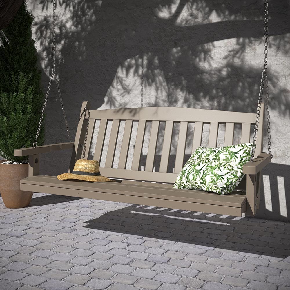 Amish-Made 5FT Recycled Plastic Porch Swing - Tudor Brown Mission Style Outdoor Furniture for Patio, Garden & Backyard Relaxation