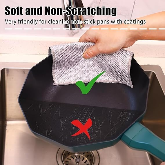 Shopfleet STYLE Non-Scratch Reusable Dish Cloth Set - 6 Pack | Gentle Wire Dishwashing Rags for Wet & Dry Cleaning | Perfect for Kitchen, Camping & RV Use
