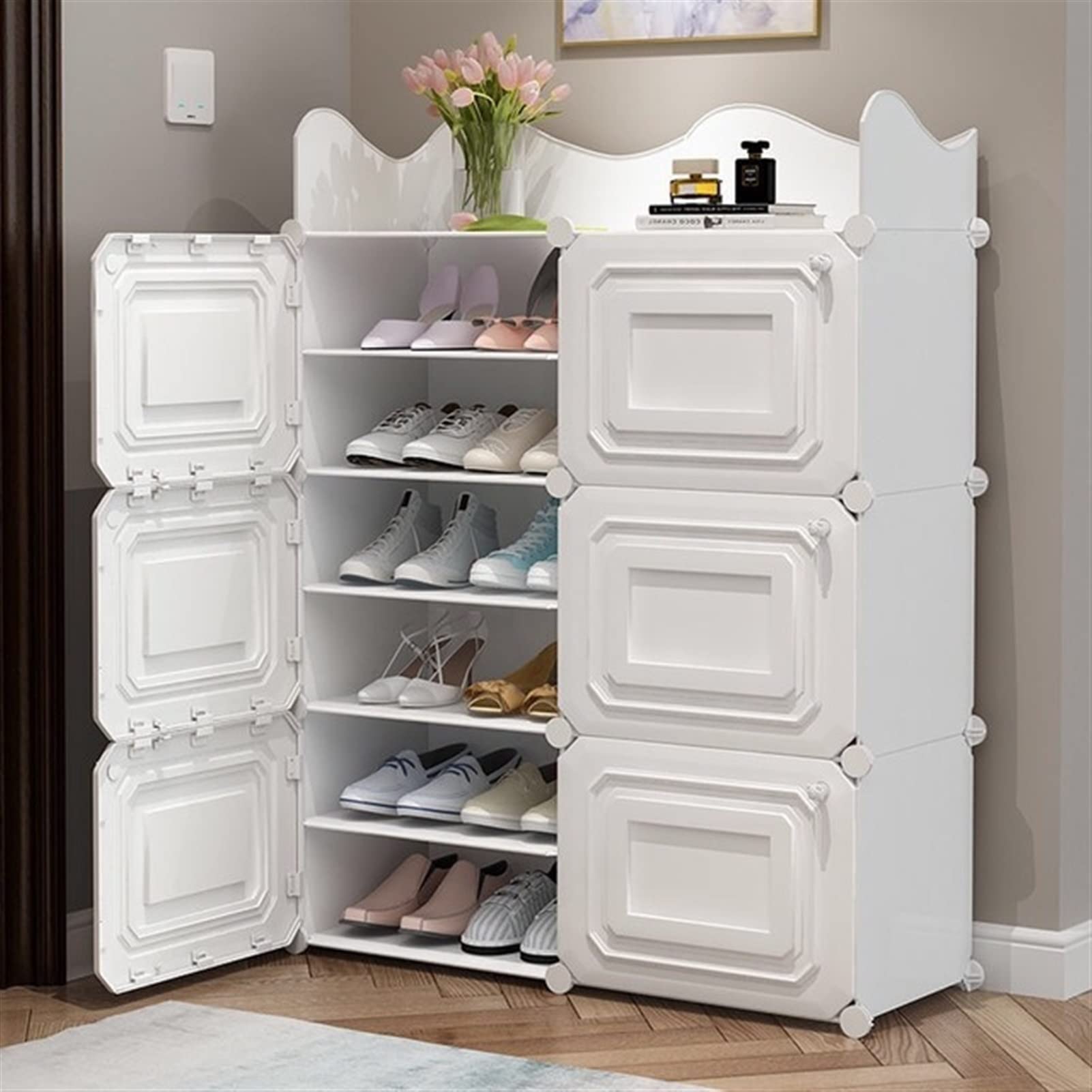 YOOUS 5-Tier Plastic Shoe Rack Organizer - Modern Multi-Layer Shoe Shelf Storage for Entryway, Closet & Bedroom - Space Saving Shoe Storage Solution (Green) - Perfect for Small Spaces, Apartment Living & Shoe Organization