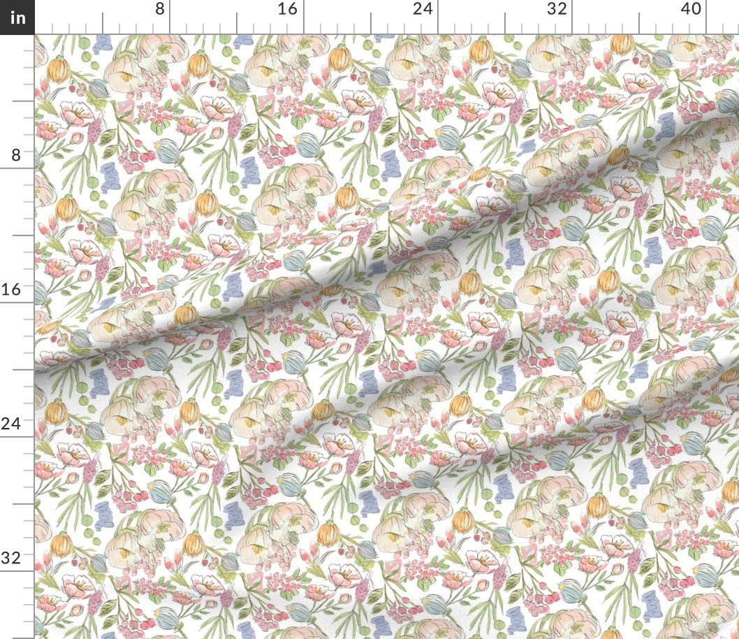 Premium Spoonflower Fabric - Watercolor Floral Print on Petal Signature Cotton by The Yard for Sewing, Quilting & DIY Crafts | Spring Floral Design for Girls' Apparel, Home Decor & Modern Fashion Projects