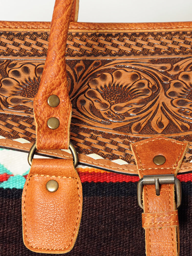 American Darling ADBG516 Genuine Leather Women's Western Handbag - Hand Tooled Saddle Blanket Duffle Purse for Cowgirl Style & Everyday Use