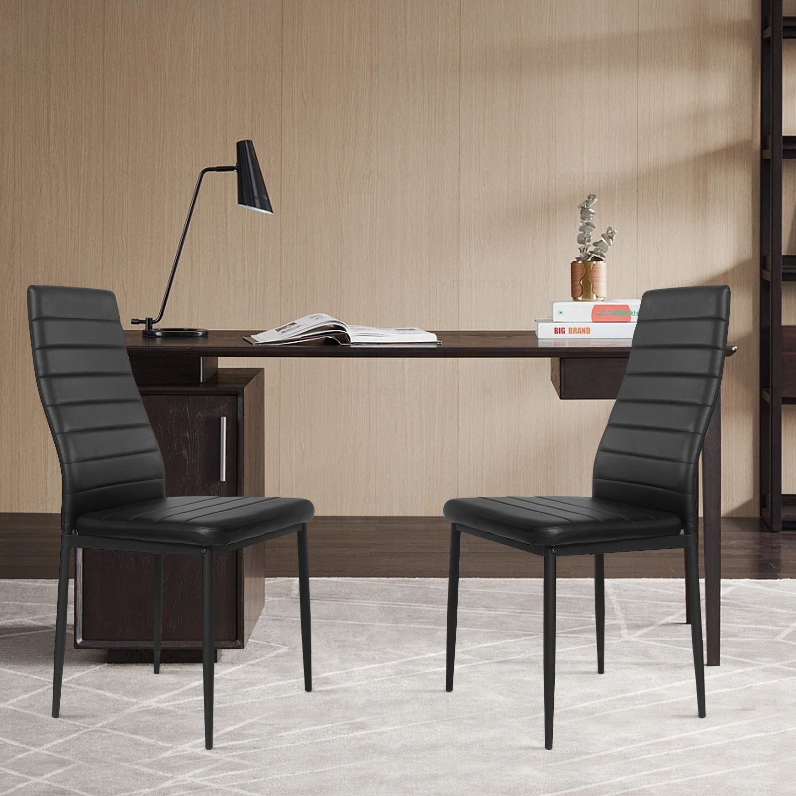 Giantex Set of 4 Upholstered Dining Chairs with Stain-Resistant PVC Leather, Non-Slip Foot Pads - Easy to Clean & Assemble, High Back Kitchen & Dining Room Chairs (Black) - Perfect for Home, Restaurant, and Office Use