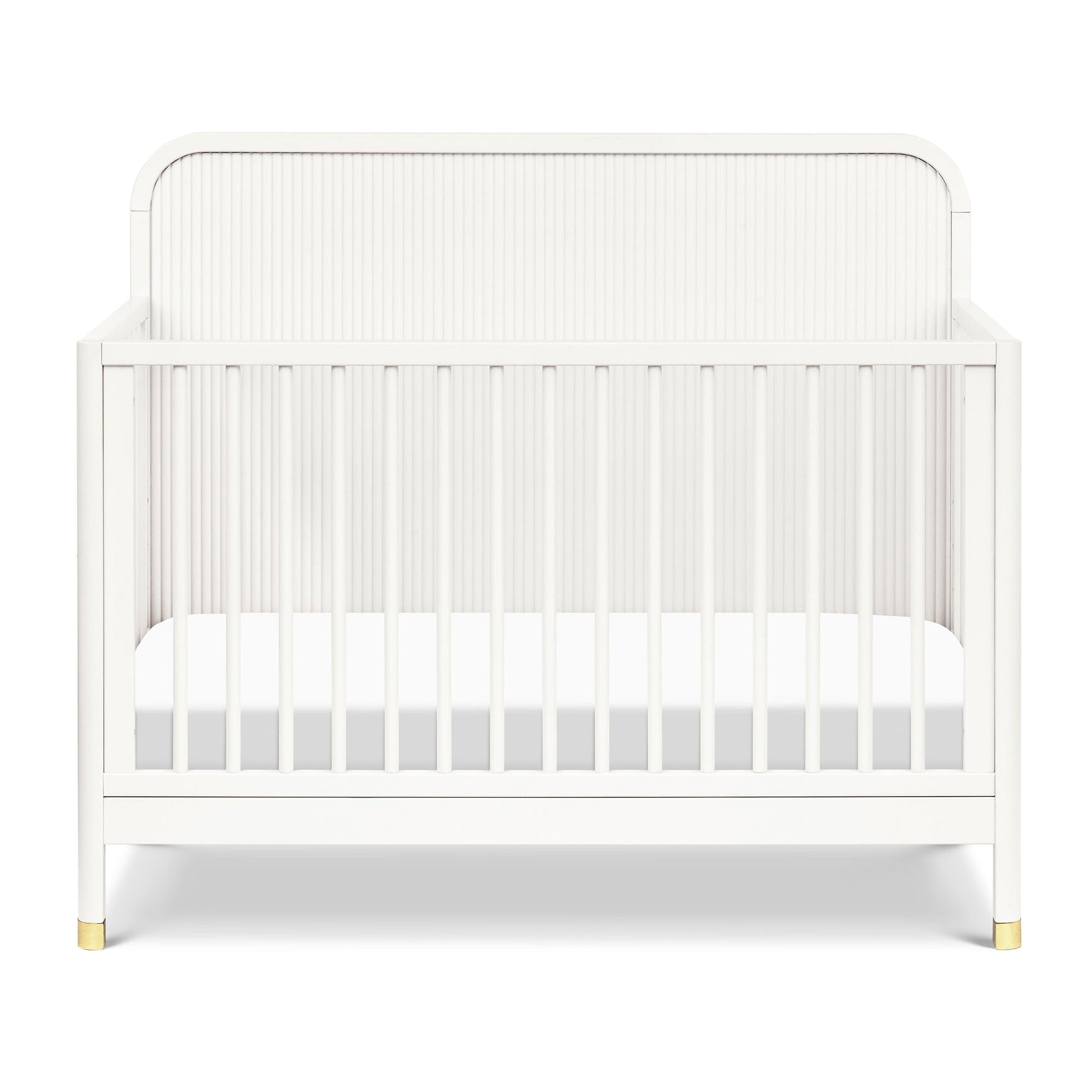 Brimsley Tambour 4-in-1 Convertible Baby Crib - White Nursery Furniture for Newborn to Toddler - Perfect for Small Spaces & Modern Nurseries