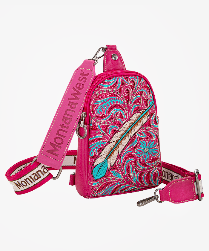 Montana West Floral Feather Sling Bag for Women - Stylish Crossbody Purse with Adjustable Strap, Perfect for Parties, Travel & Everyday Use