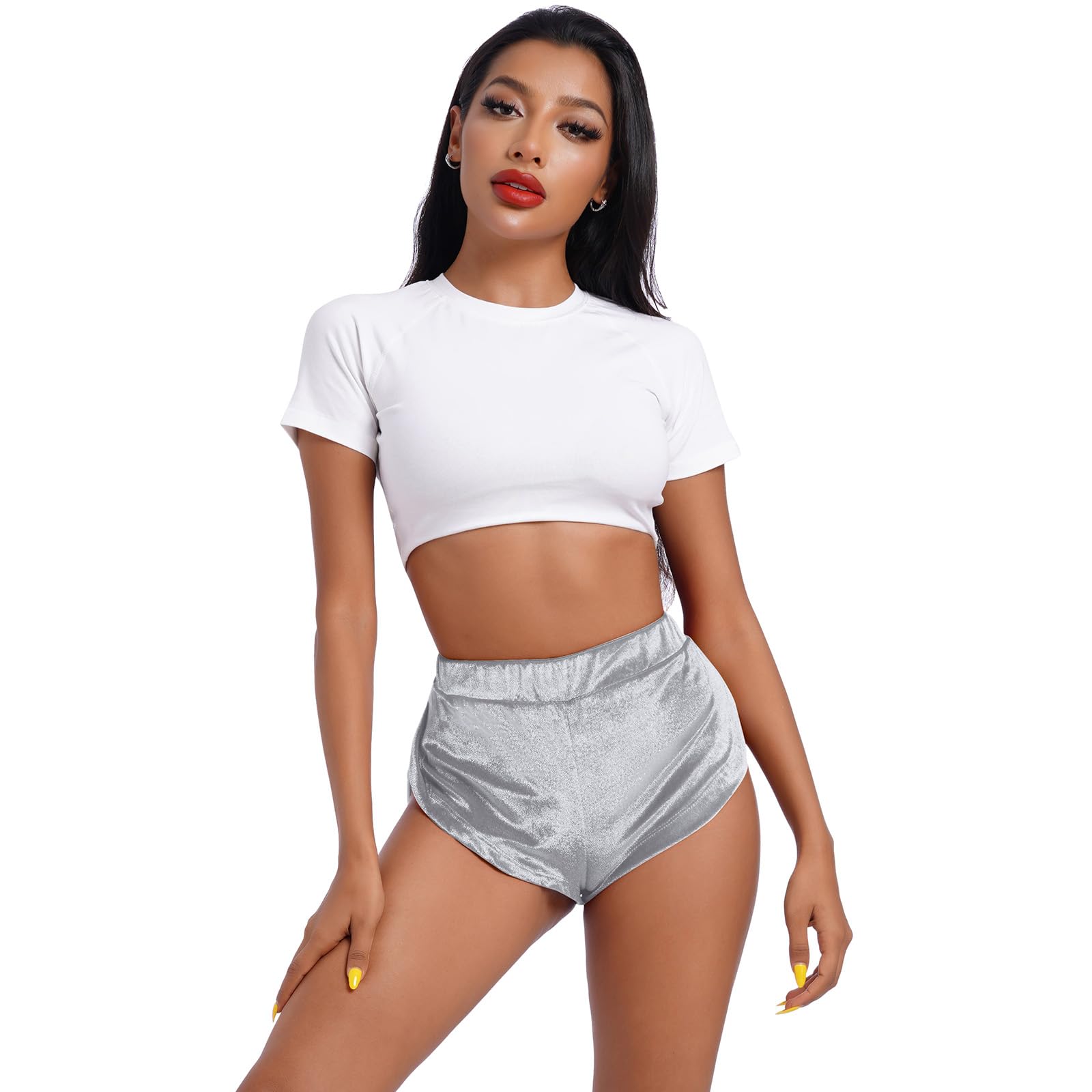 Women's High Waist Velvet Yoga Shorts - Sexy Pole Dance Hot Pants for Gym Workout, Active Wear & Rave - Slim Fit Booty Shorts for Women - Perfect for Yoga, Dance Fitness, Nightclub & Lounge Wear