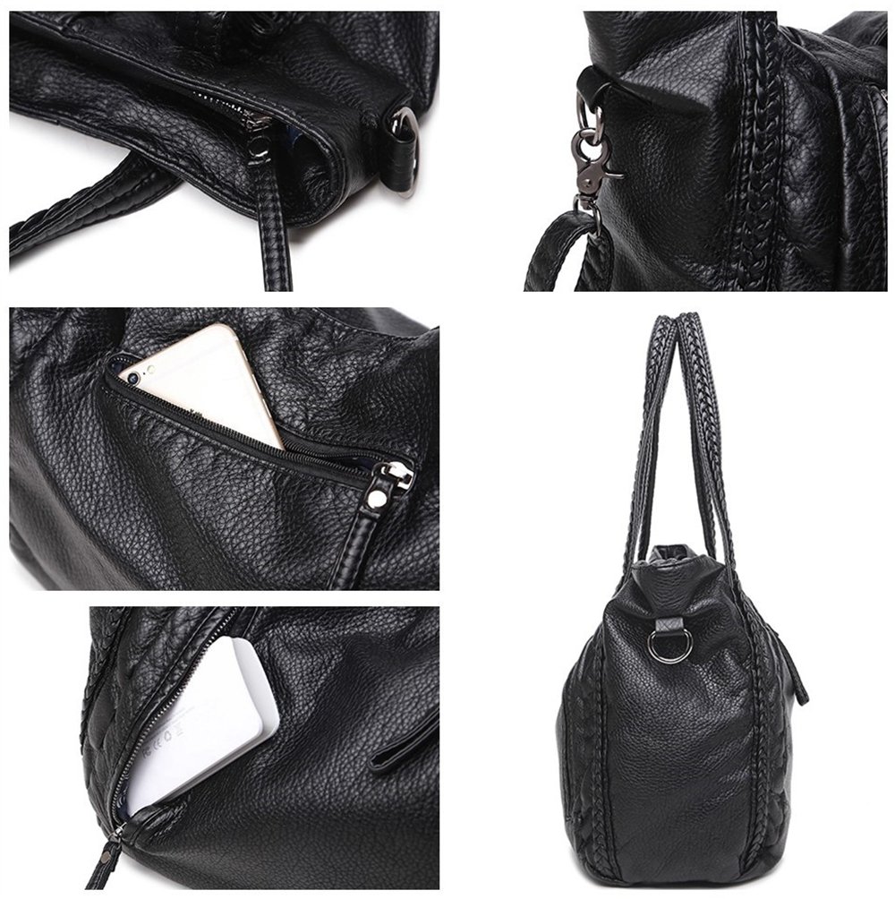 Stylish Black Soft Leather Shoulder Bag for Women - Large Capacity Tote Handbag, Slouchy Hobo Purse with Trendy Design | Perfect for Work, Travel & Everyday Use