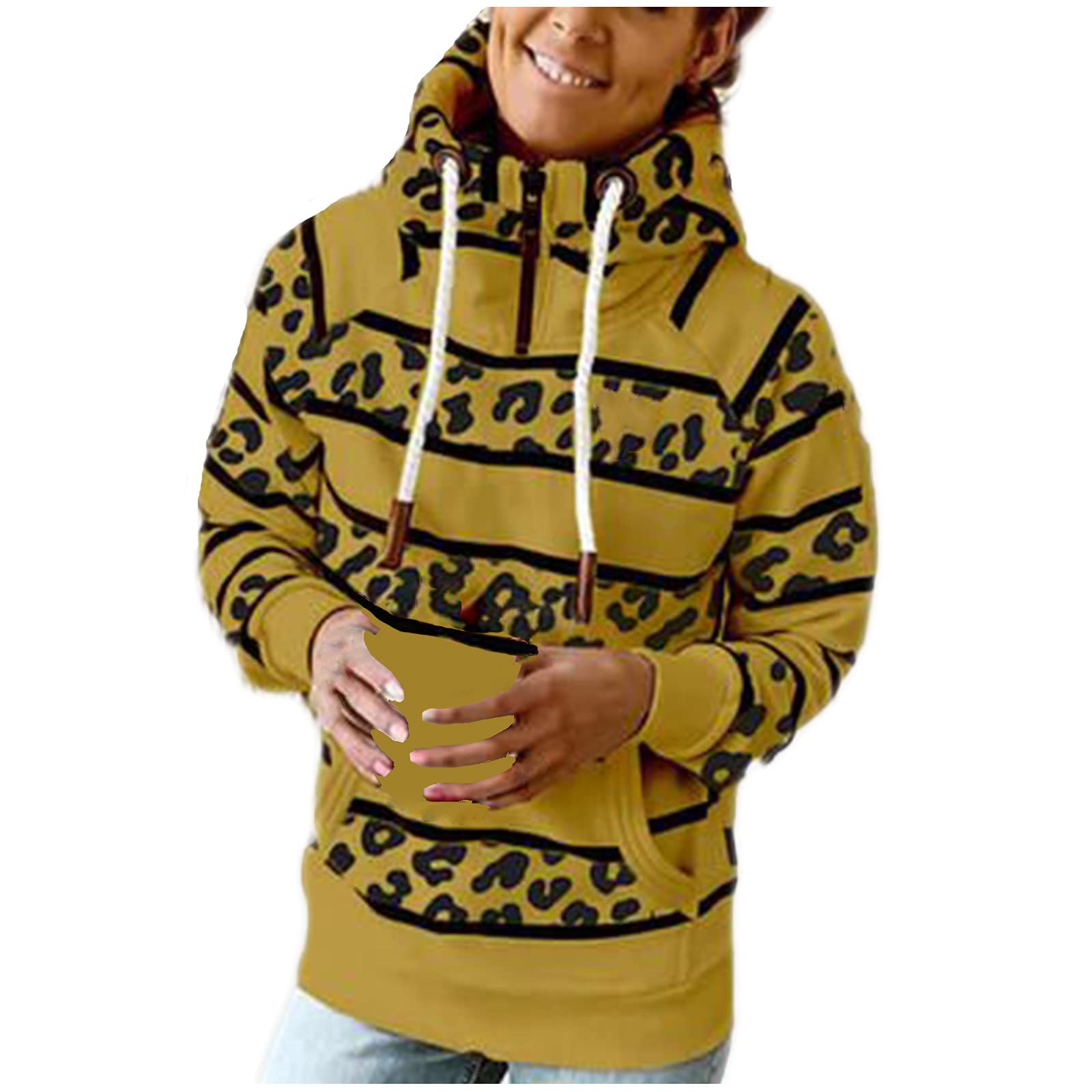 Women's Funnel Neck Pullover Sweatshirt - Long Sleeve Turtleneck Hooded Blouse with Drawstring & Pocket for Workout, Casual Wear & Layering
