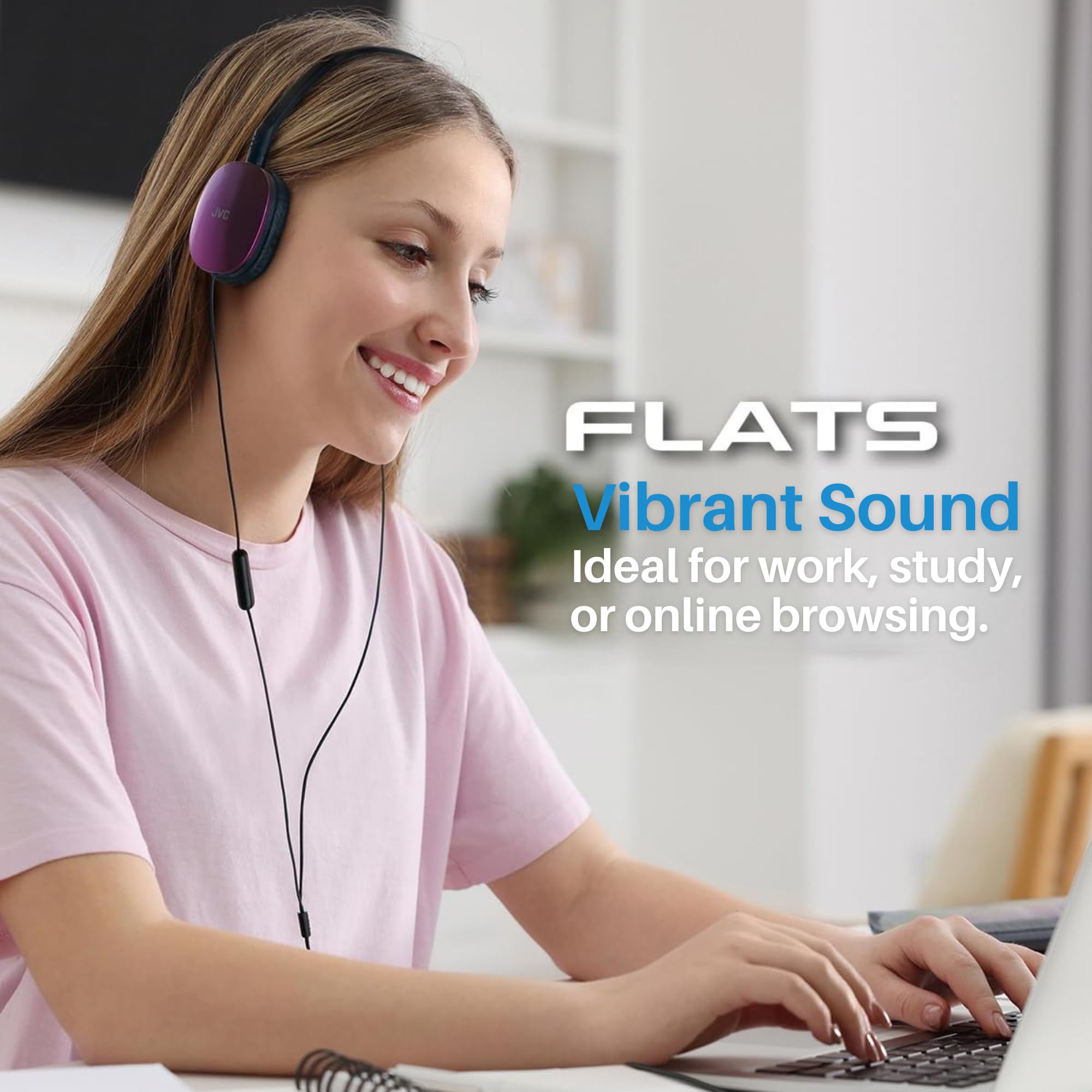 JVC HAS160V Lightweight Flat On-Ear Headphones with 30mm Drivers - Violet Purple | Perfect for Commuting, Travel & Office Use