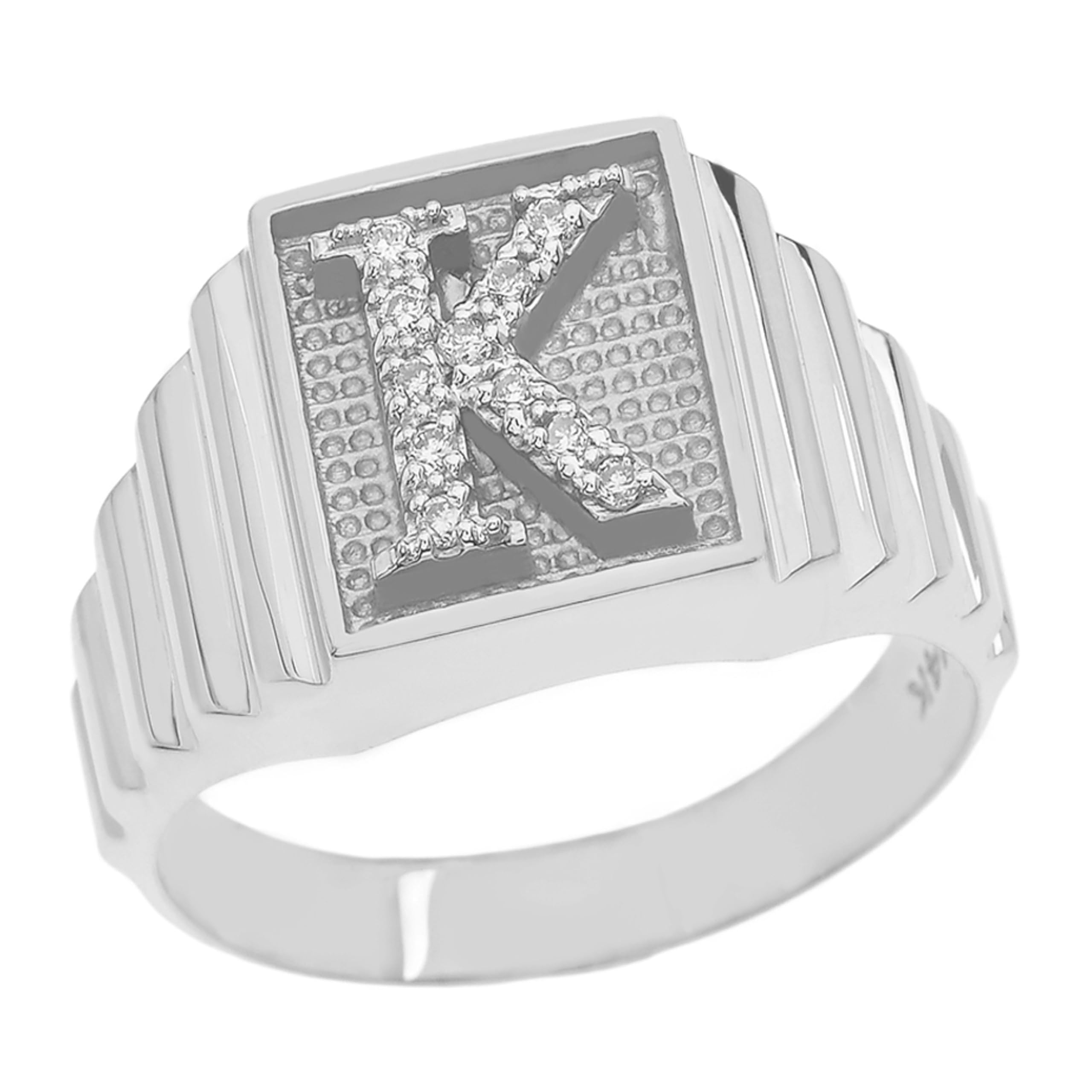 Men's 925 Sterling Silver Initial Letter Ring with Diamond Accents - Square Face Layered Band (Size 11.5) - Perfect for Gifts, Engagements & Everyday Wear