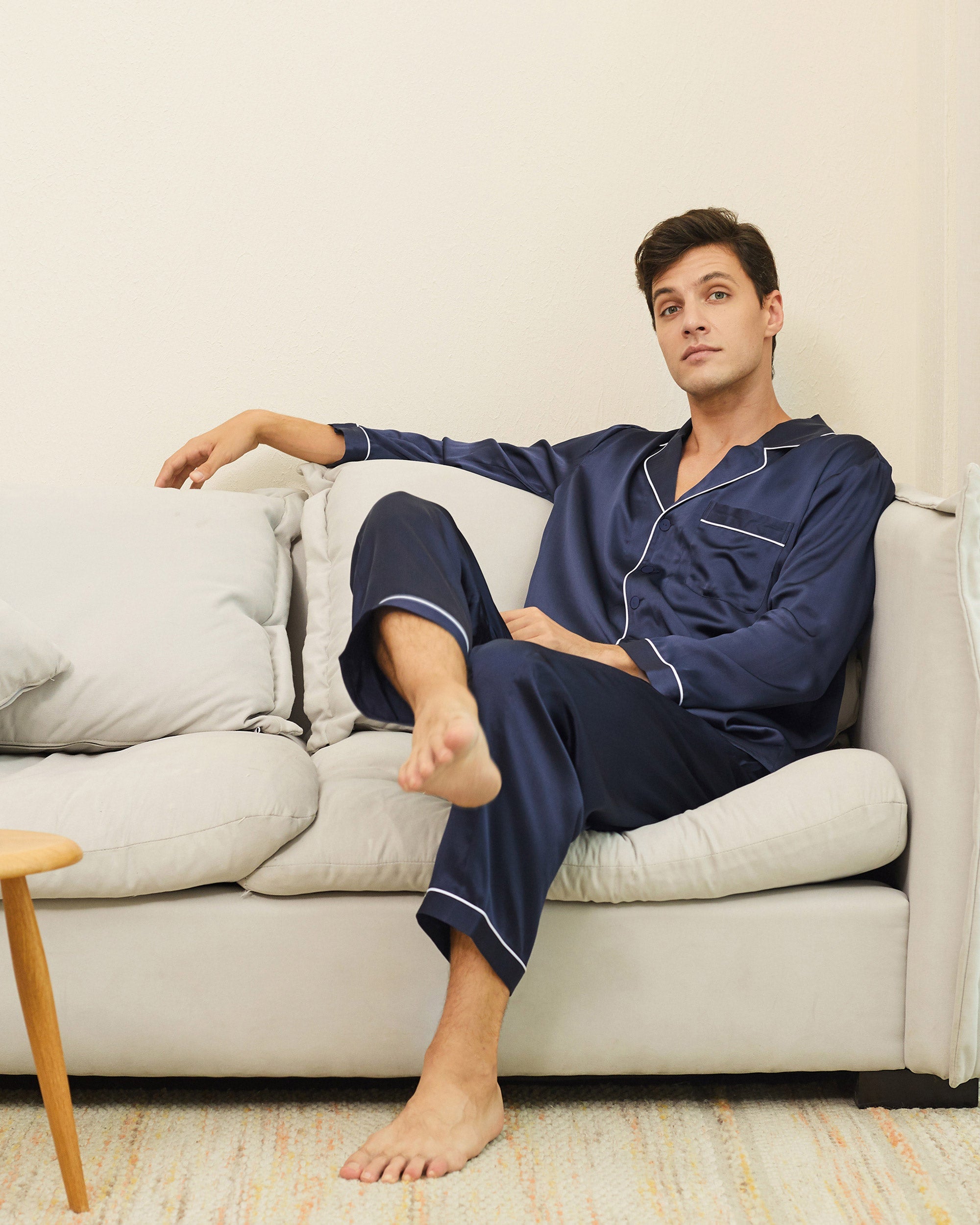 Luxury Silk Pajamas for Men - 100% Pure Mulberry Silk Sleepwear Set with Piped Trim - Perfect for Relaxation, Lounging & Gift Giving