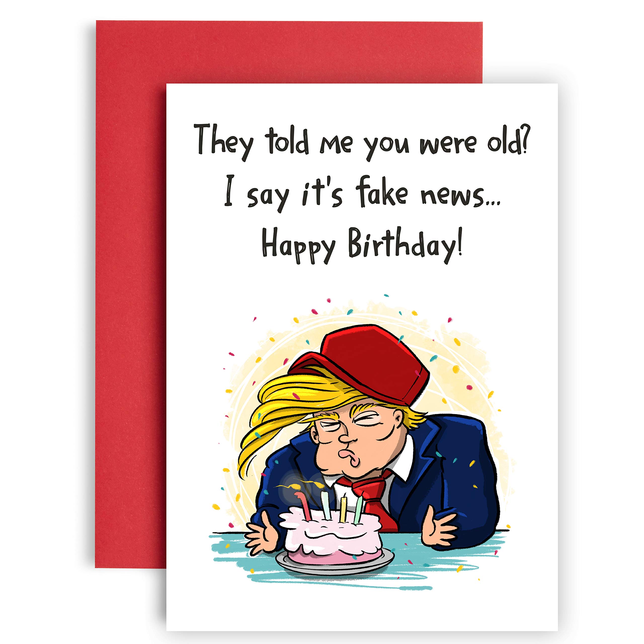 Funny Trump Birthday Card - Huxters You’re Getting Old Fake News - Unique Birthday Cards for Her & Him - Trump-Themed Gifts for Mom & Best Friend - Perfect for Parties & Celebrations