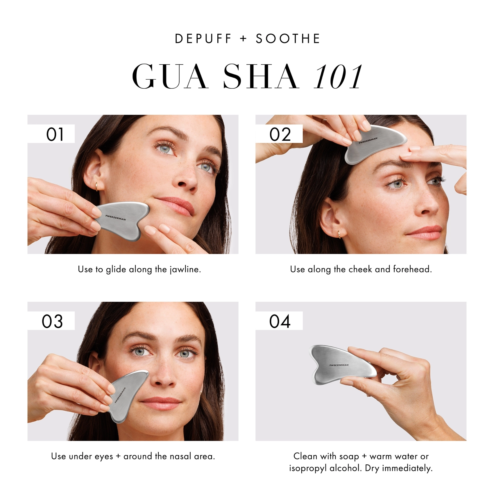 Tweezerman Stainless Steel Gua Sha Tool - Facial Massager for Skin Care, Lymphatic Drainage & Relaxation - Perfect for At-Home Spa & Self-Care Routine