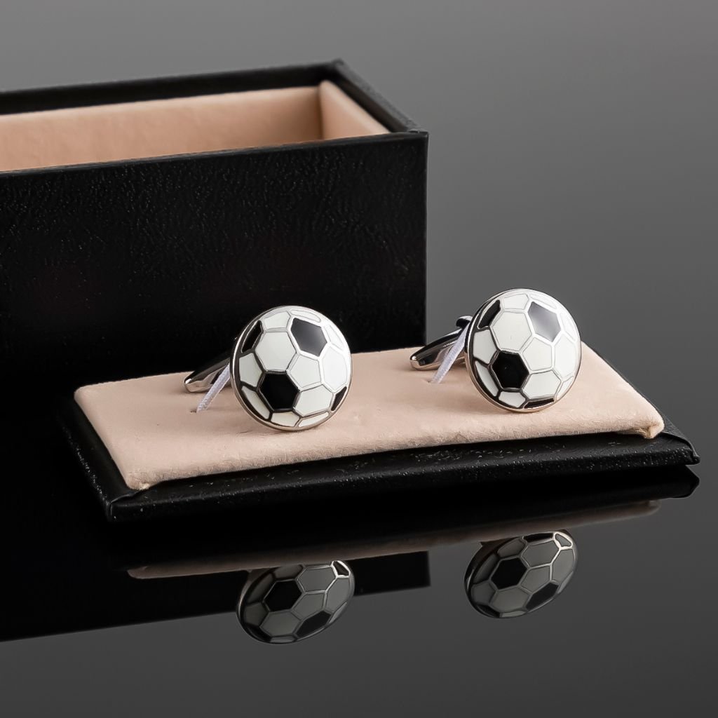 Premium Soccer Ball Enamel Cufflinks for Men - Classic White & Black Dress Accessories - Perfect for Weddings, Business Meetings & Formal Events