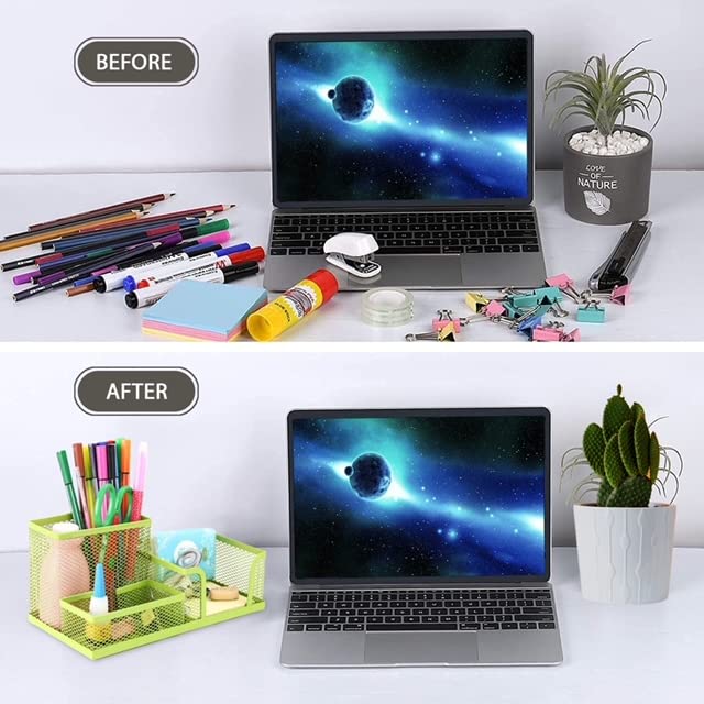 Premium GREEN Metal Mesh 3-Tier Desk Organizer - Pencil Holder, Pen & Office Supplies Storage - Perfect for Home Office, School & Workspace Organization