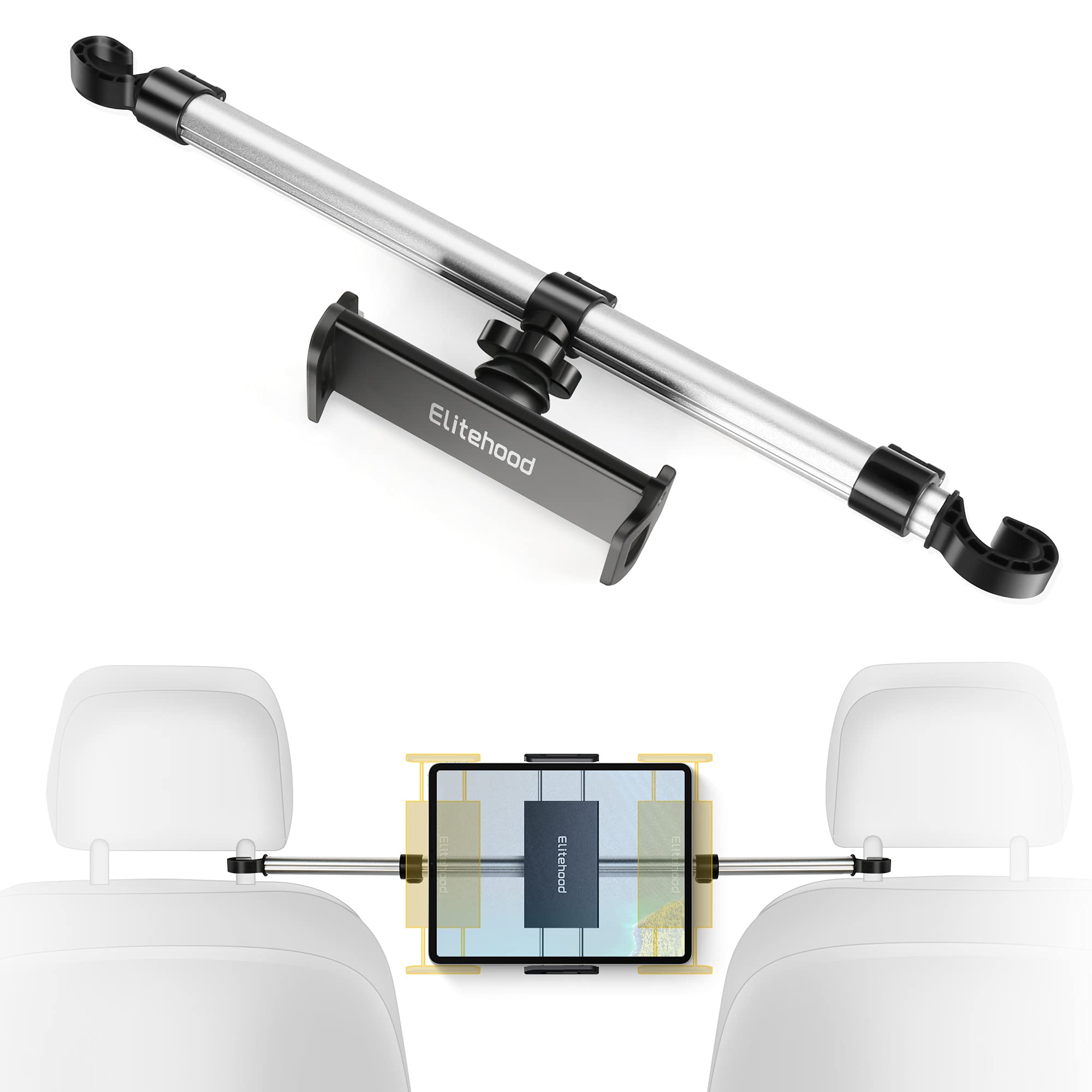 Elitehood Adjustable Aluminum Car iPad Holder - Universal Back Seat Tablet Mount for iPad Mini/Air/Pro 12.9