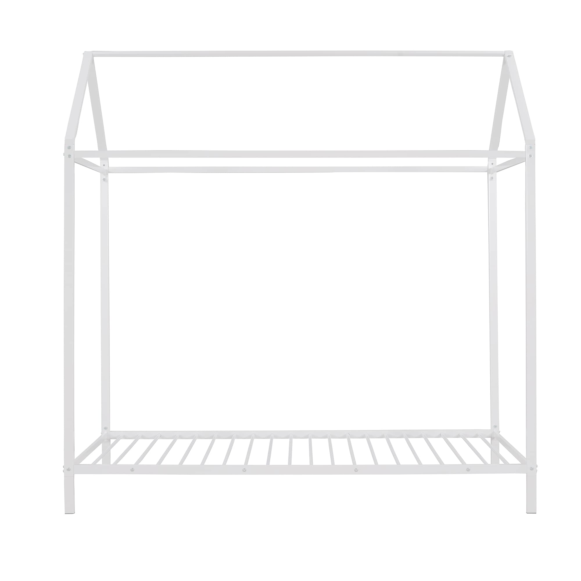 Twin Size House Bed Frame for Kids - Sturdy Metal Platform Bed with No Box Spring Needed - White - Perfect for Boys & Girls Bedrooms, Playrooms & Sleepovers