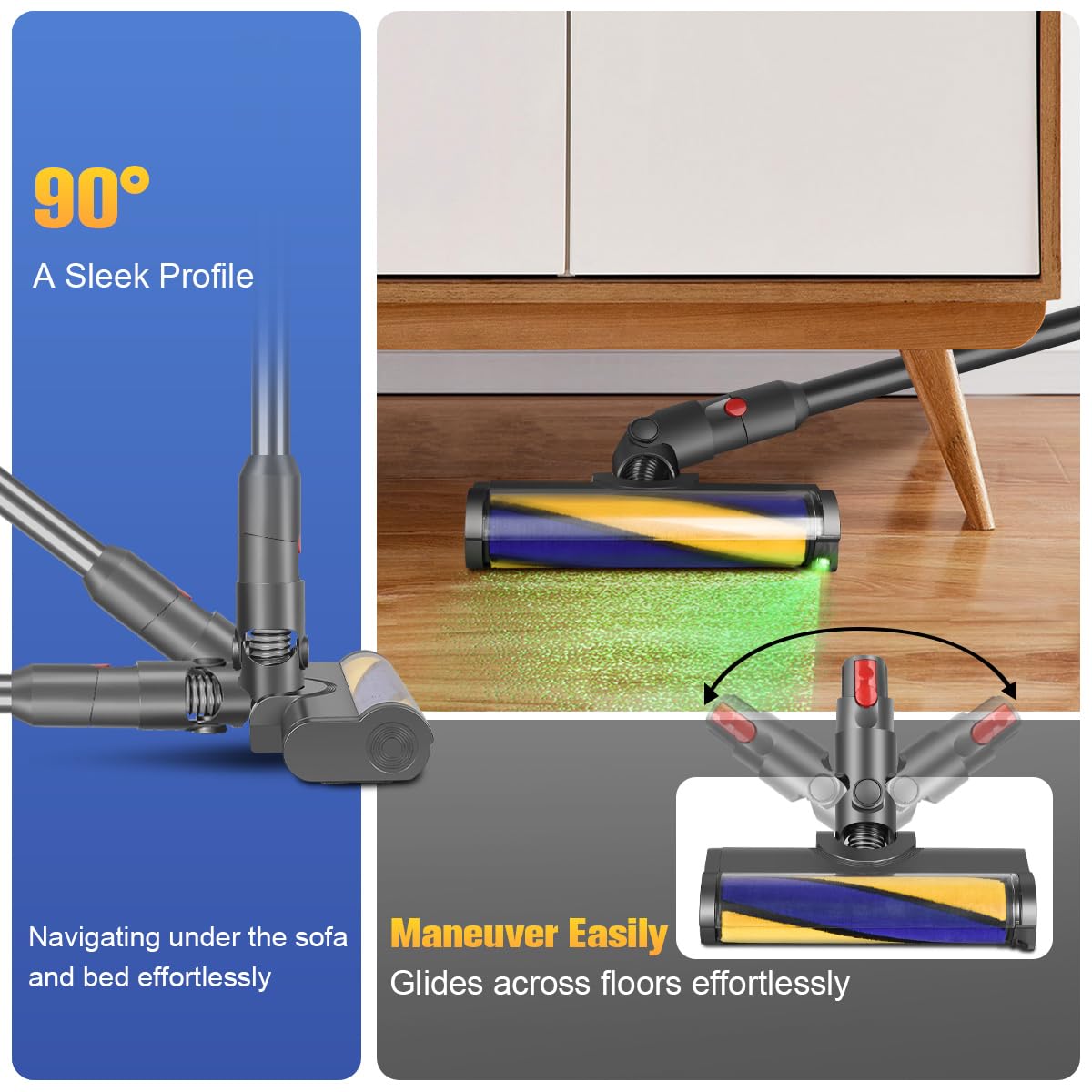 FUNTECK LED Soft Roller Clean Head - Compatible with Dyson V12 Detect Slim Vacuum, Green Light Hard Floor Attachment for Dust & Debris Detection | Perfect for Hardwood, Tile & Laminate Floors