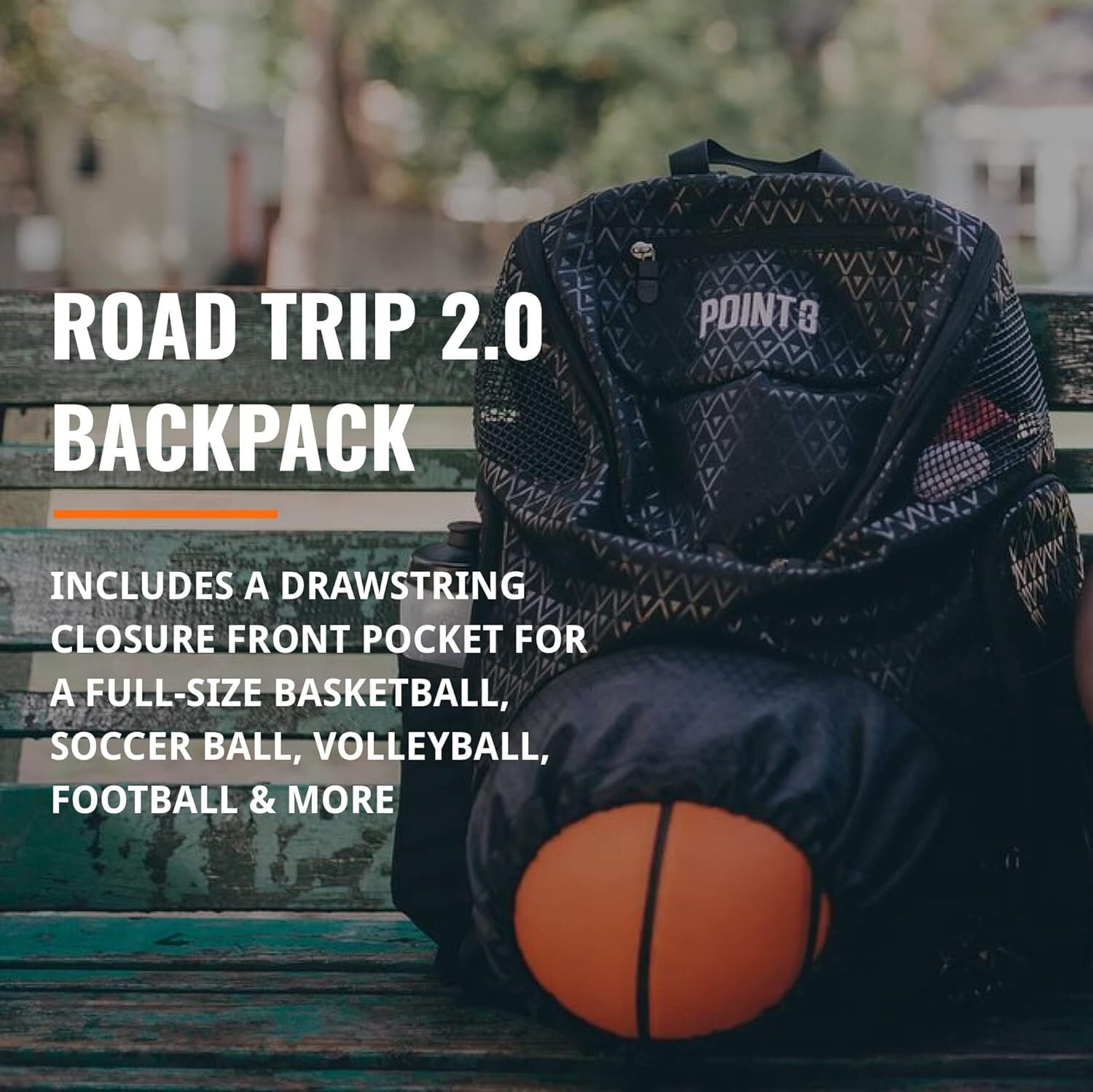 Point 3 Road Trip 2.0 Basketball Backpack with Drawstring Closure | Ventilated Mesh Shoe Compartment | Perfect for Gym, Travel & School Sports