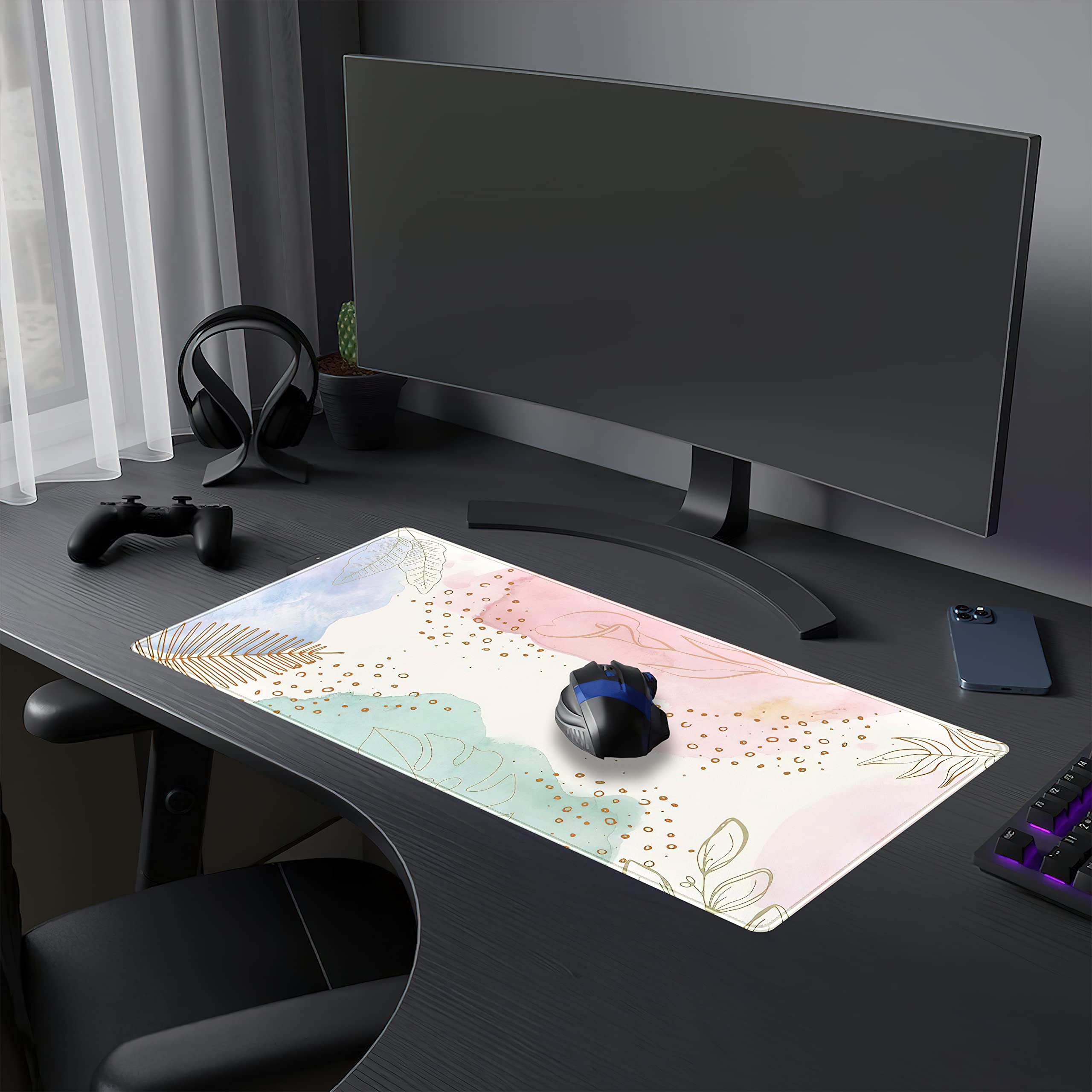 Boho Pastel Abstract XXL Mouse Pad (31.5x15.75 in) - Large Extended Desk Mat for Keyboard & Wireless Mouse, Cute Gaming Mice Pad for Office & Home - Perfect for Workstations, Gaming Setups & Home Decor