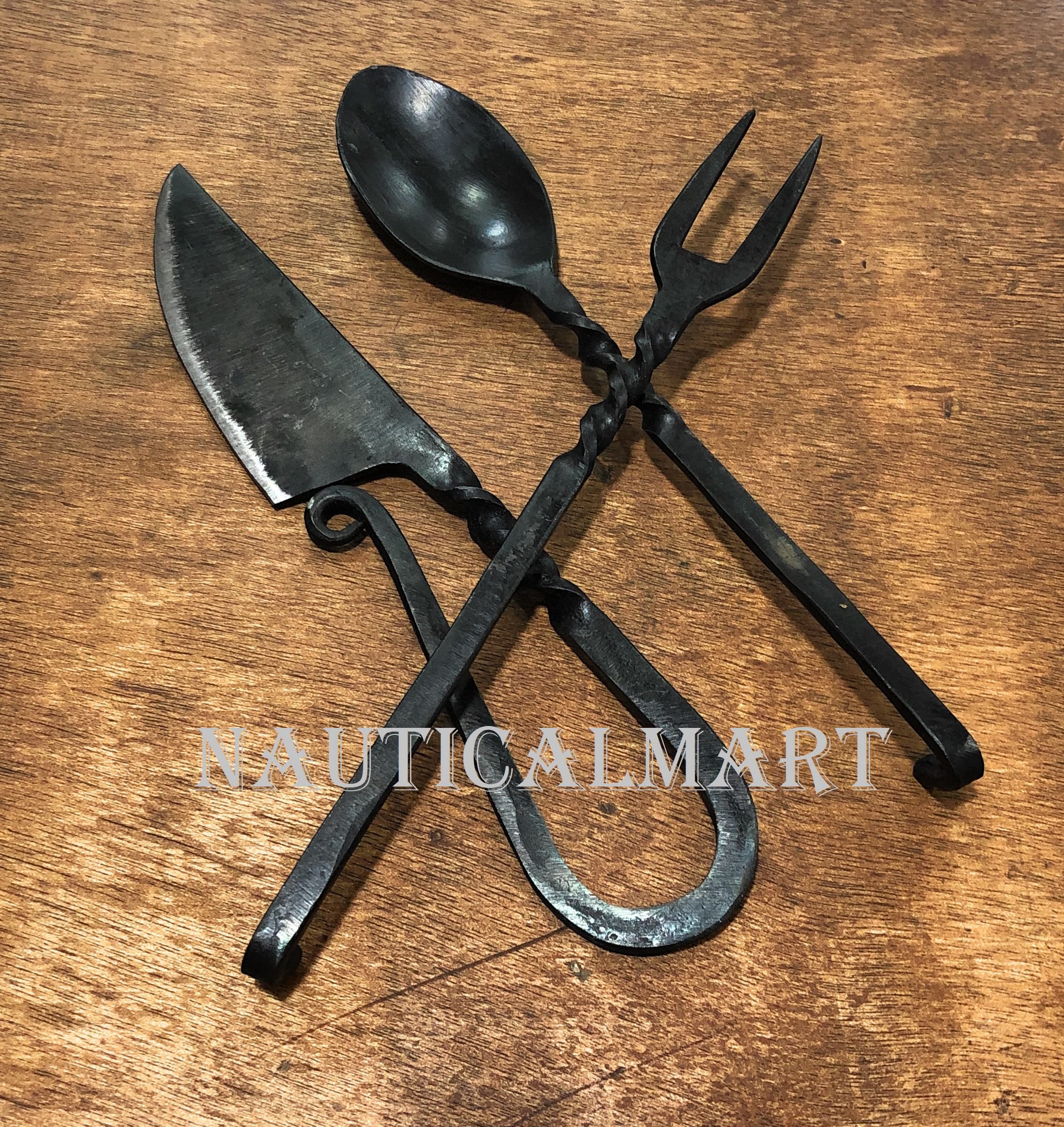 Medieval Eating Utensil Set - Handcrafted Iron Fork, Knife & Spoon - Authentic Renaissance Dinnerware for Reenactments, Themed Parties & Historical Collections