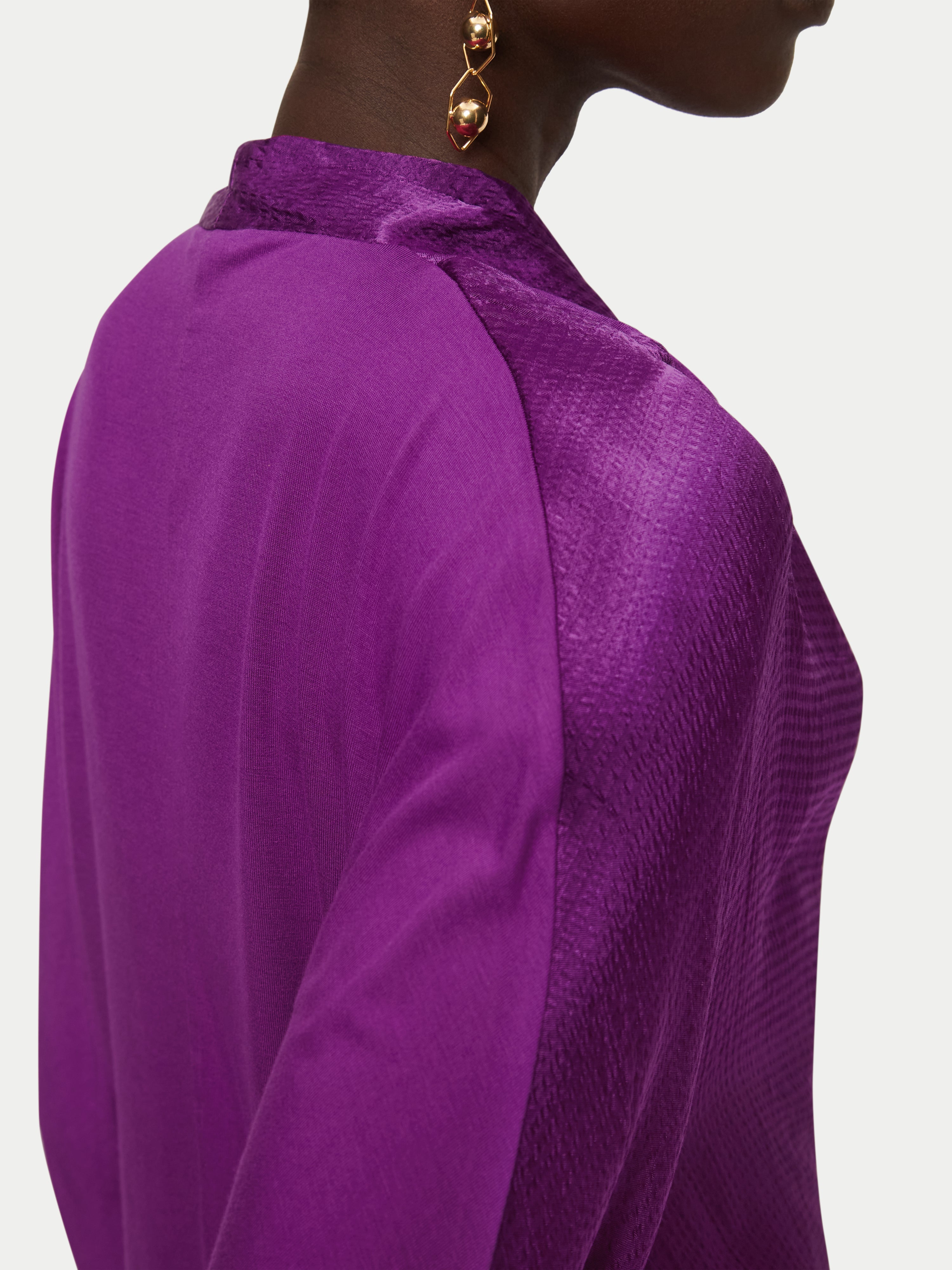 Hammered Satin Wrap Front Blouse - Elegant Purple V-Neck Women's Top for Work, Date Night & Special Occasions