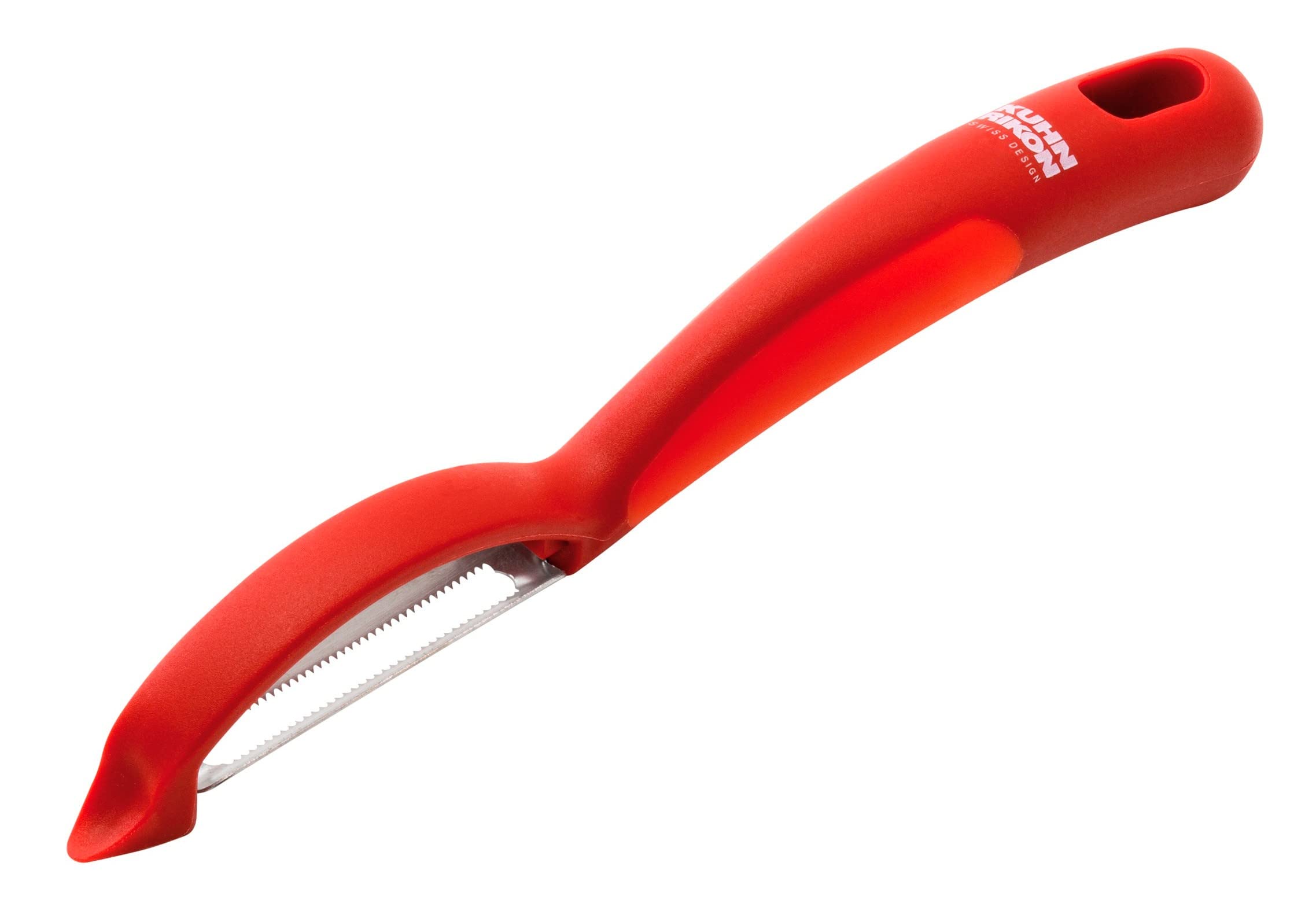 Kuhn Rikon Piranha Swivel Peeler - Sharp Stainless Steel Blade, Ergonomic Handle, Red - Perfect for Peeling Fruits & Vegetables in Kitchen
