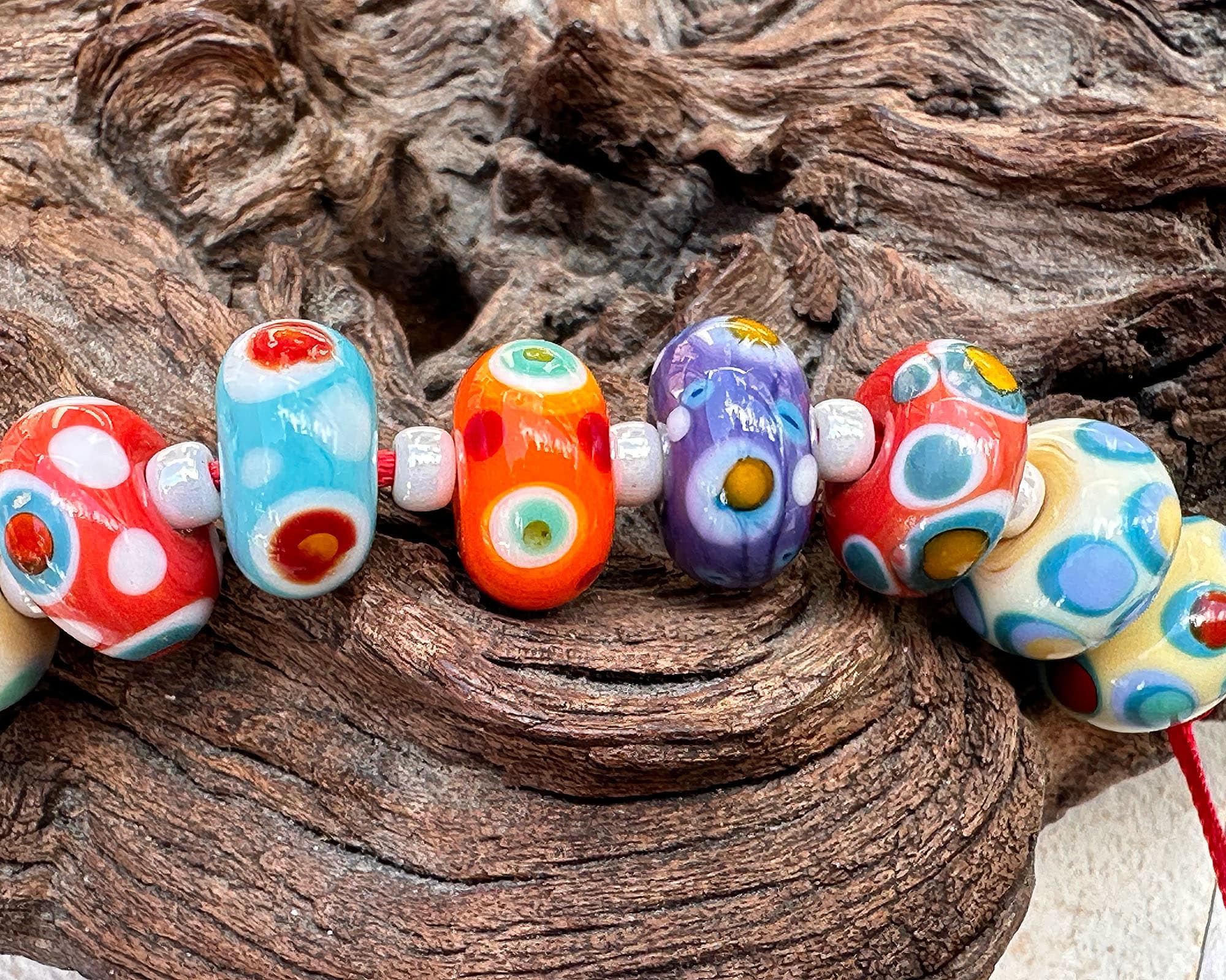 10-Piece Retro Rainbow Dot Lampwork Glass Beads Set for Jewelry Making - DIY Bracelets, Necklaces & Craft Projects - SRA Certified