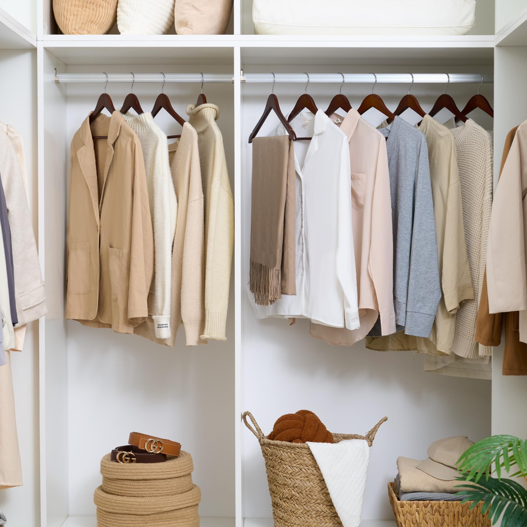 Premium Wooden Clothes Hangers 20-Pack - Natural Walnut Finish for Coats, Shirts, Jackets, Pants & Suits - Space-Saving Closet Organization for Home, Office & Retail Stores