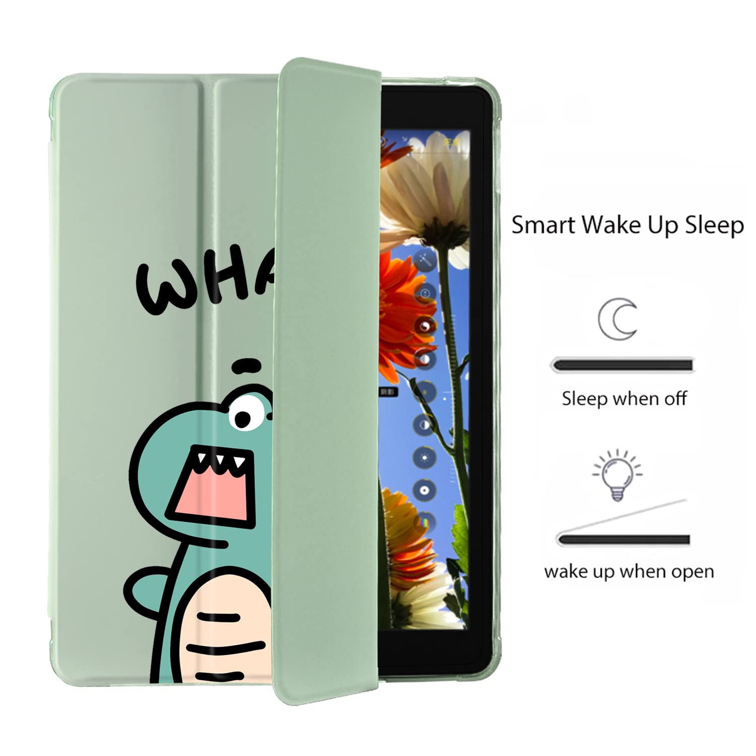 Cartoon Dinosaur iPad Air 3 Case with Pencil Holder - Auto Sleep/Wake Function - Green Leather Soft TPU Back Cover Compatible with iPad Pro 10.5 Inch 2017 - Perfect for Kids, Students & Office Use