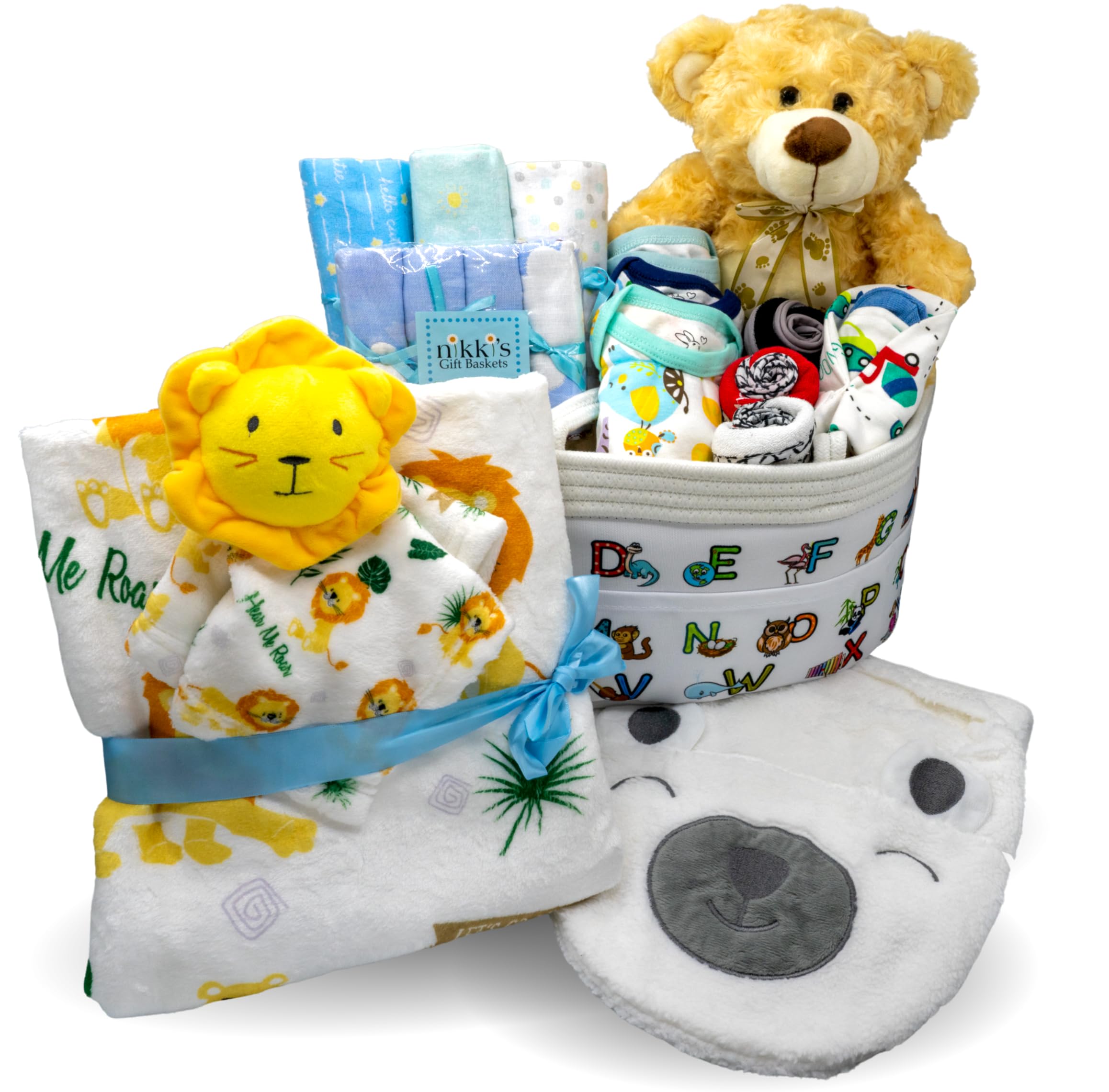 Joyful Arrival Deluxe Baby Boy Gift Basket - 20-Piece Newborn Baby Boy Gift Set | Perfect for Expecting Moms, Baby Showers & Gender Reveal Parties | Premium Blue Baby Gift Basket for Newborns by Nikki's Gift Baskets | Ideal for Hospital Welcome Gifts & First-Time Parents