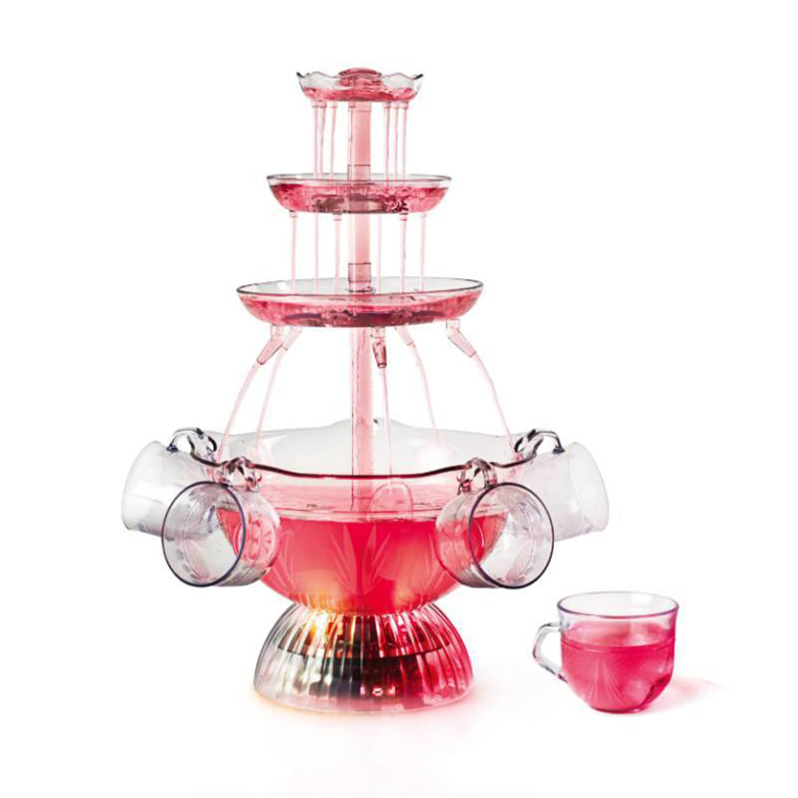 3-Tier LED Light-Up Plastic Drink Fountain with 5 Cups - Perfect for Party Games, Bar Events & Home Celebrations - Ideal for Cocktails, Mocktails & Beverage Displays