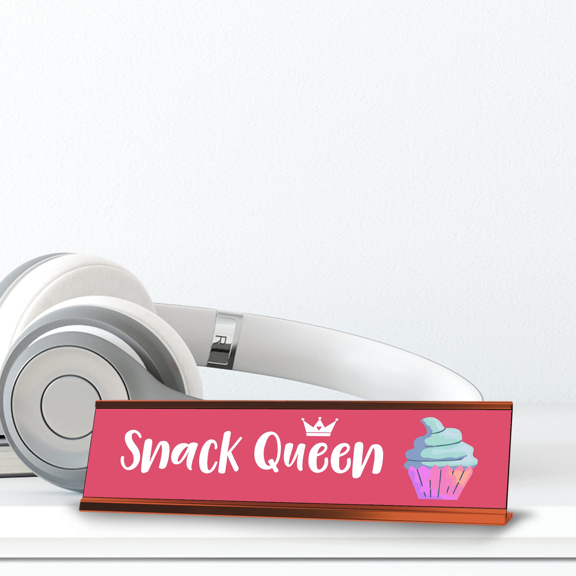 Snack Queen Pink Novelty Muffin Desk Sign - 2 x 8 Inch Funny Office Decor for Women - Perfect for Desk Organization, Coworker Gifts & Office Motivation