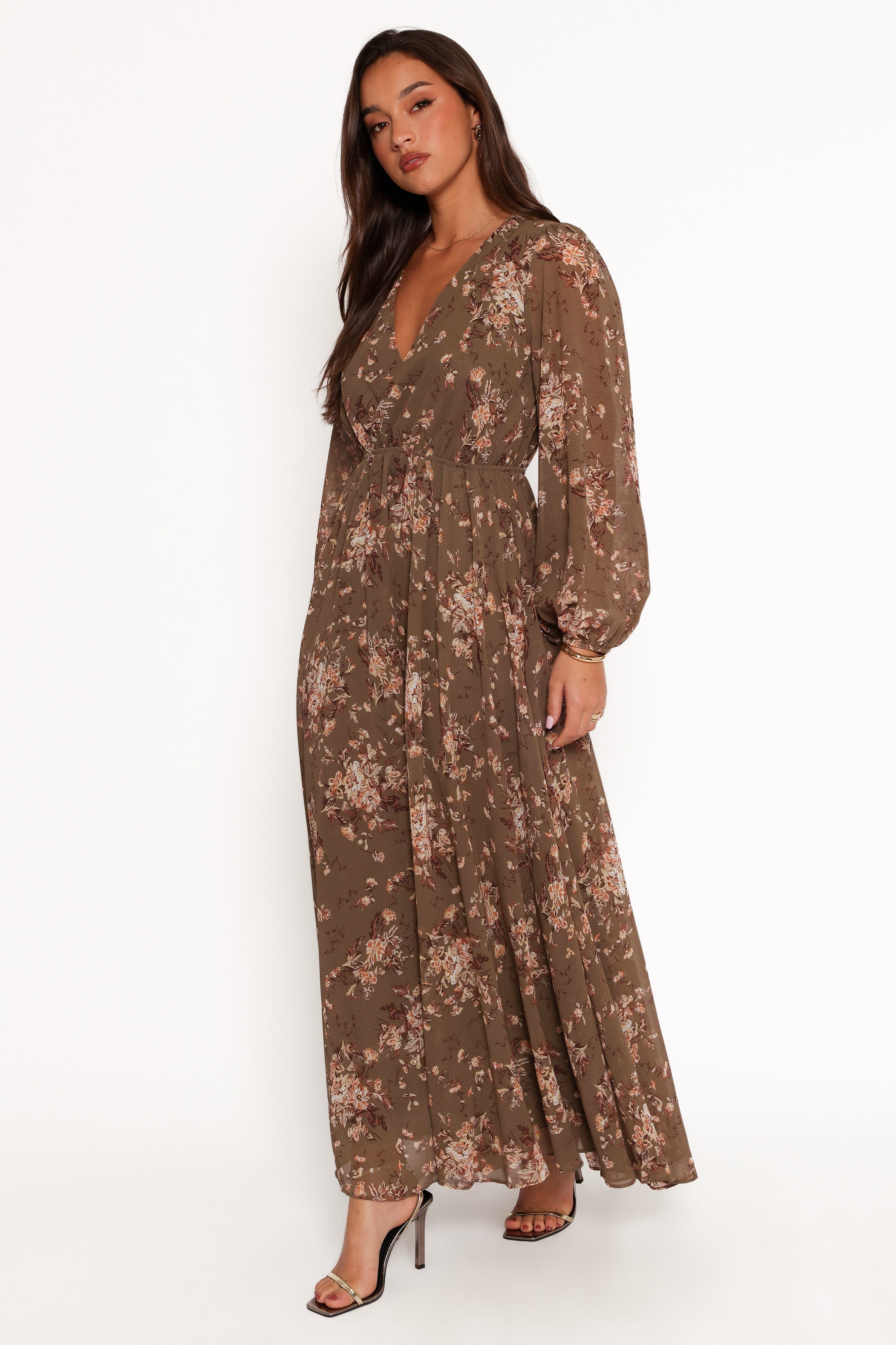 Anisa Maxi Dress - Olive Floral Print Women's Long Dress for Summer, Beach, and Casual Wear