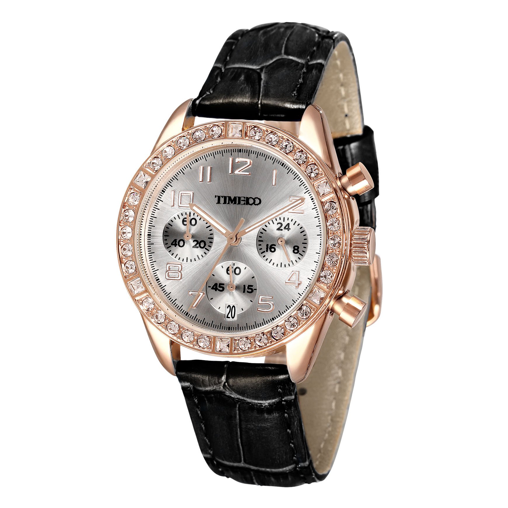Time100 Women's Fashion Diamond Multifunction Watch - Genuine Leather Strap Ladies Quartz Watch - Perfect for Office, Party & Everyday Wear