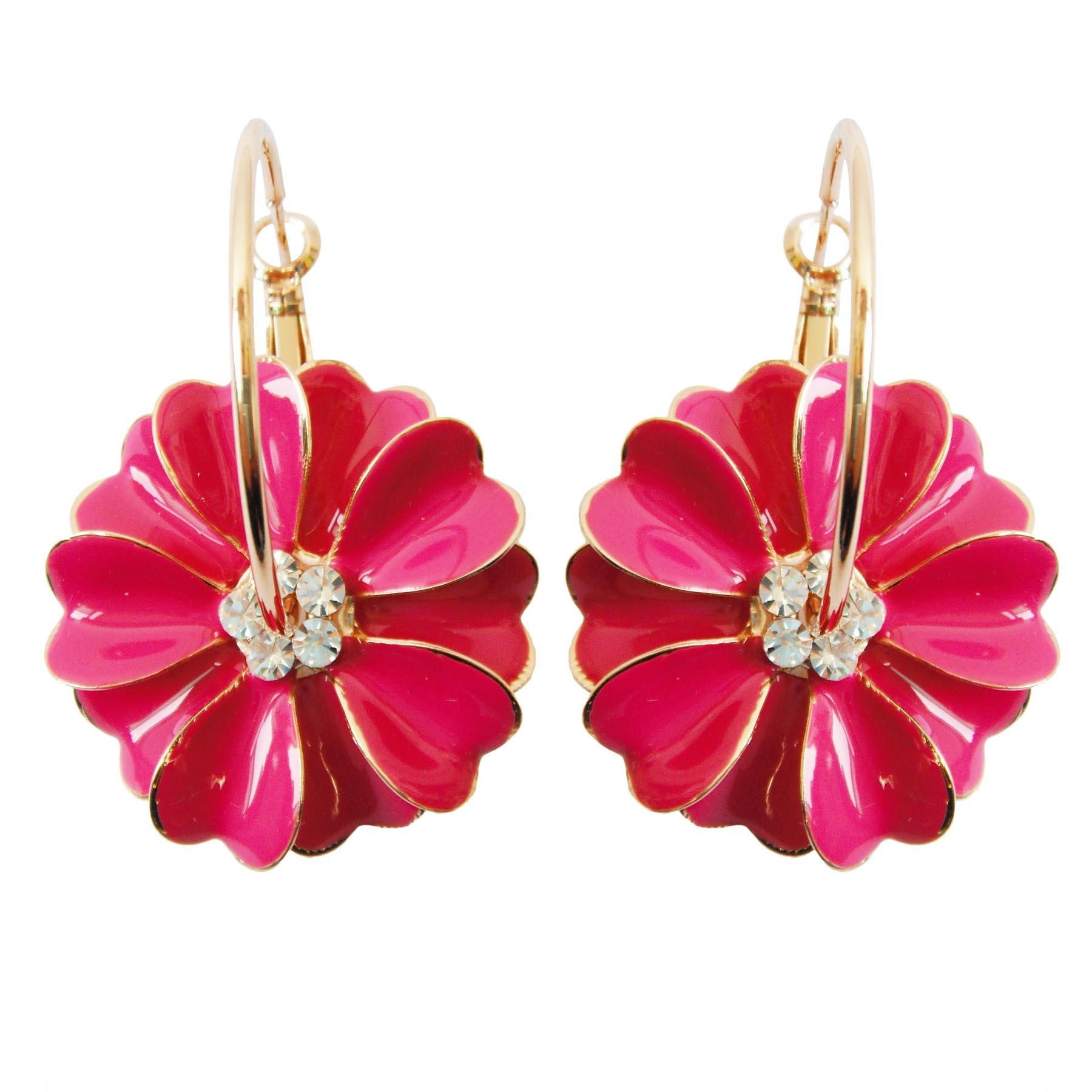18K Gold Plated Enamel Flower Crystal Hoop Earrings for Women - 3cm Diameter Elegant Dangle Earrings for Party, Wedding & Everyday Wear