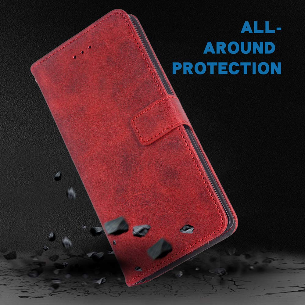 ASUWISH Leather Wallet Case for Samsung Galaxy S7 Active - Flip Cover with Card Holder, Wrist Strap & Stand Function (Compatible with G891A) - Perfect for Work, Travel and Everyday Use (Red)