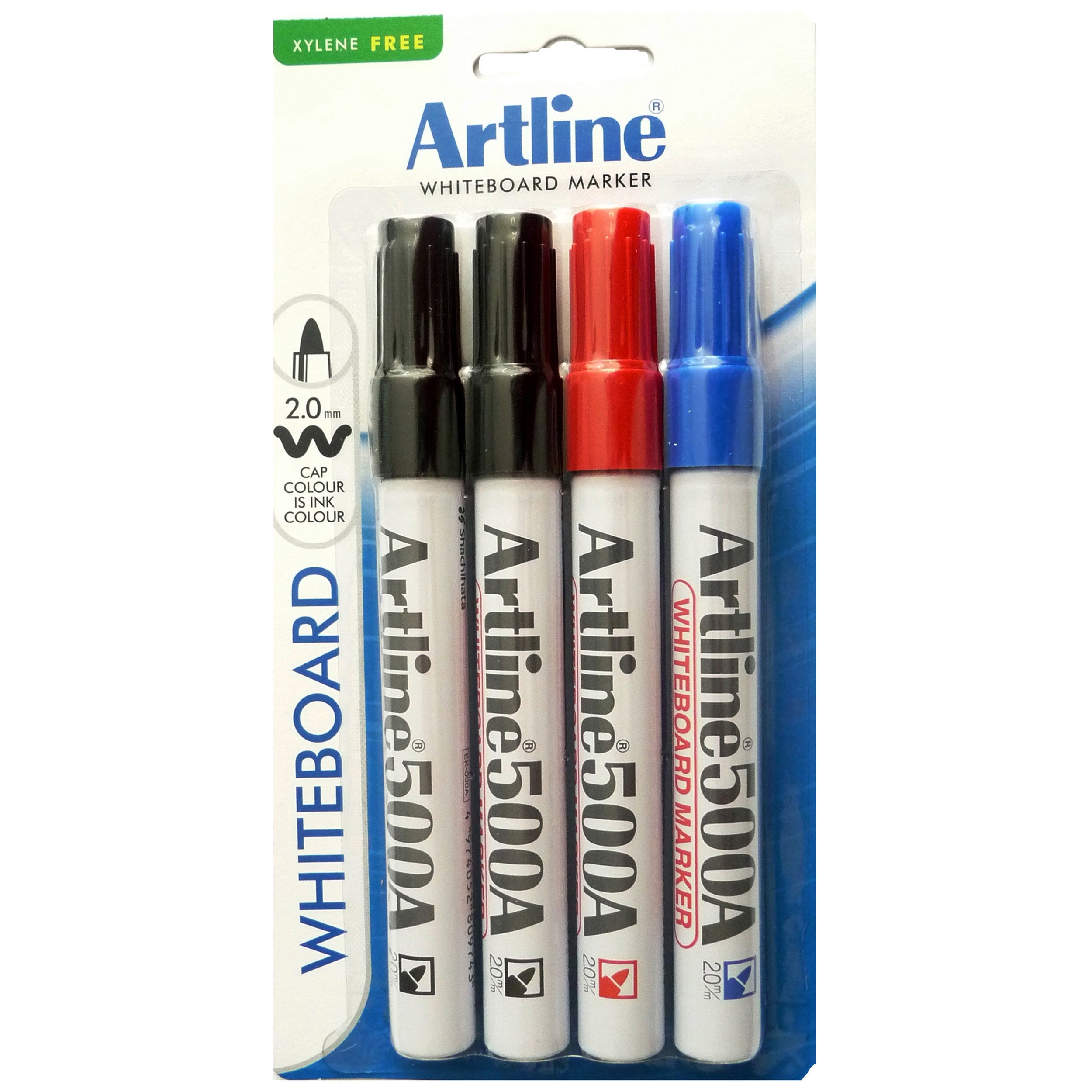Artline 500A Whiteboard Markers - 2mm Bullet Tip, 4-Pack - Dry Erase Markers for Office, Classroom & Home Use - Non-Toxic, Low-Odor White Board Pens