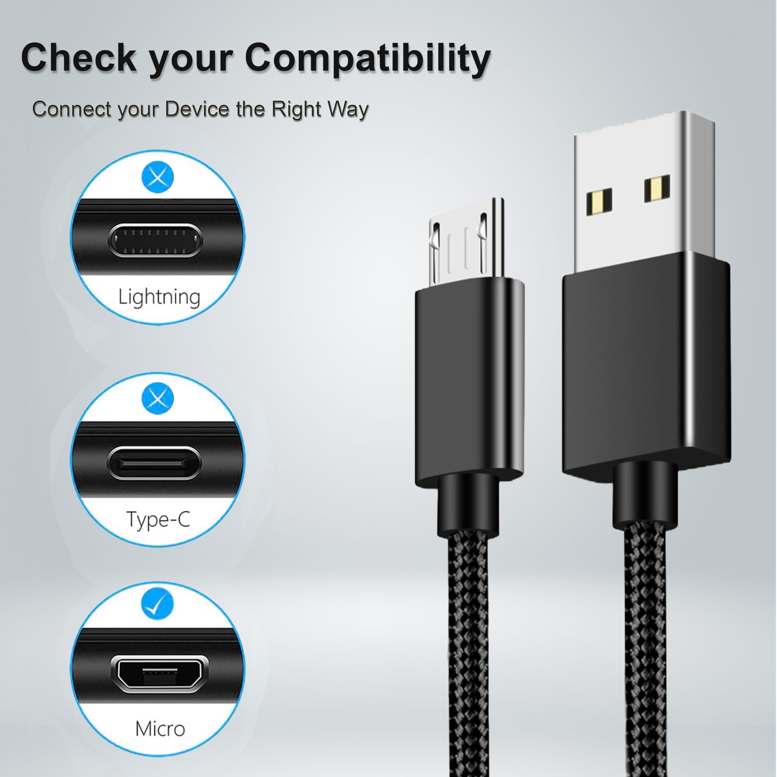 Premium Nylon Braided Micro USB Cable - Fast Charging & Durable Android Charger Cord (3.3ft/1M) for Samsung Galaxy S7/S6/J7/J5/J3, Huawei, HTC, Nokia, Tablets, Kindle, PS4 - Perfect for Home, Office & Travel (Blue)